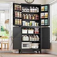 Vista 28 de Armario de despensa de metal, armarios de almacenamiento de despensa de cocina con 2 puertas y 3 estantes ajustables, armario de despensa de cocina