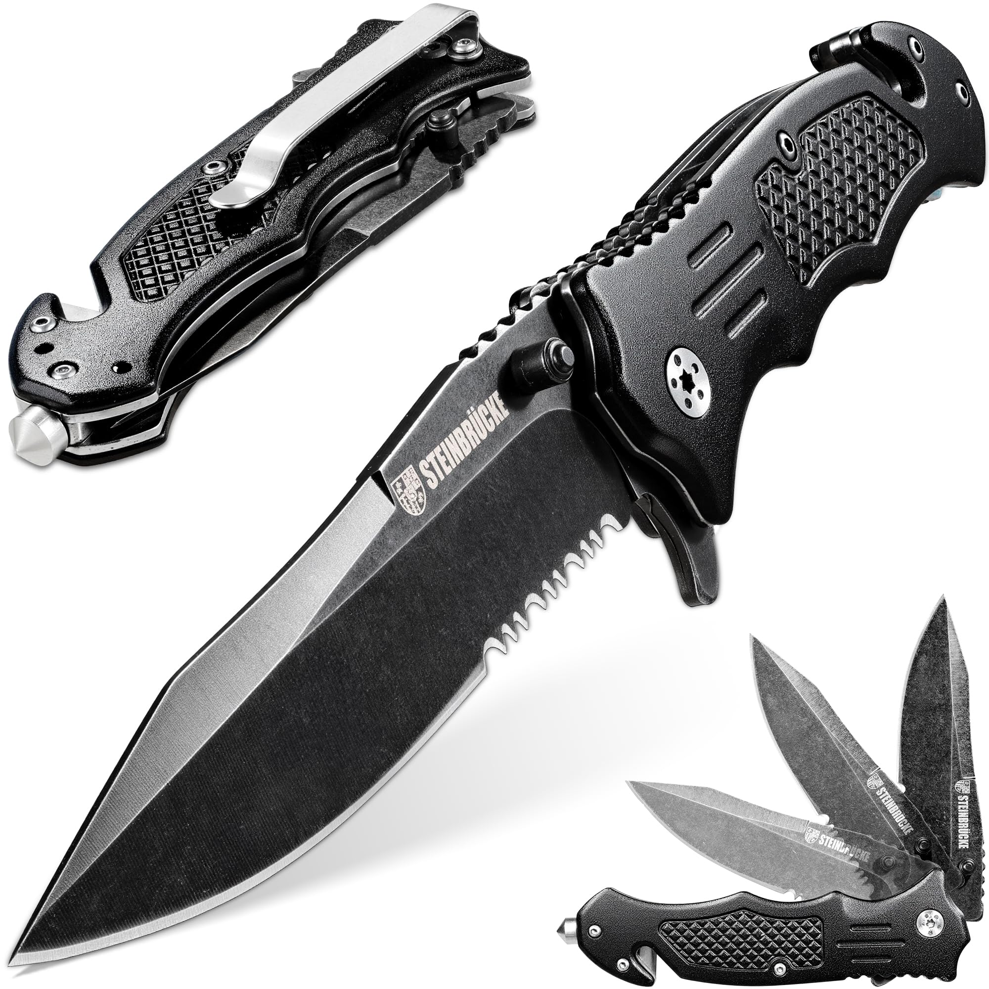 Steinbrucke Tactical Knife Pocket Knife Folding Stainless Steel 8Cr13Mov 3.4'' Blade, with Reversible Clip - Good Gift for Hunting Camping Survival Outdoor and Everyday Carry