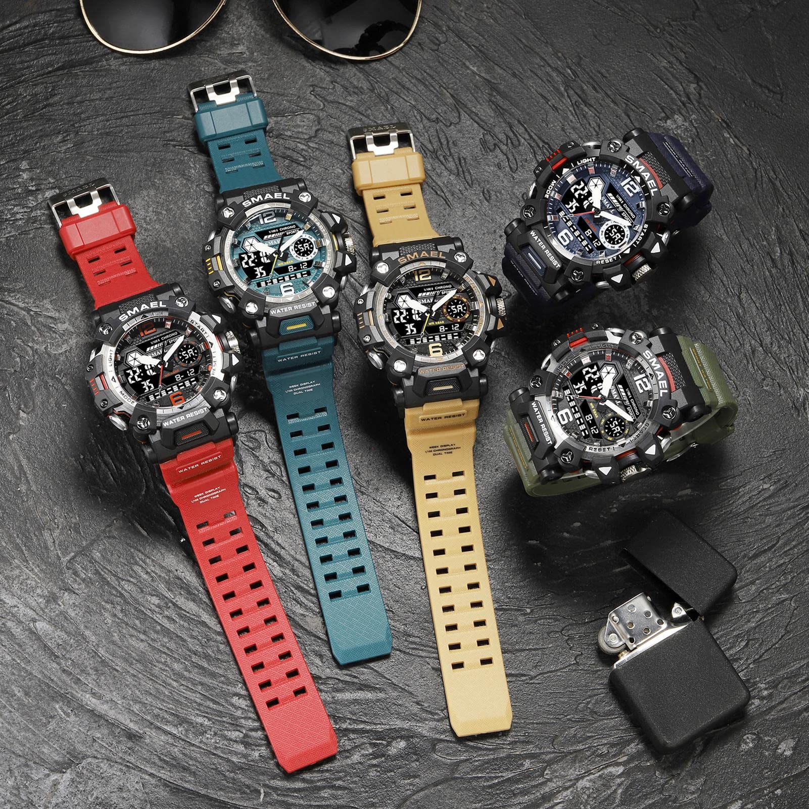 Montre Homme Numérique Analogique Sport Grand Visage Montres Homme Militaire Chronomètre 50M Etanche Multifonctionnel Montre