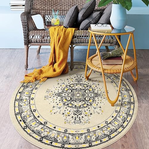 Vista 236 de Antep Rugs - Alfombra oriental de 5 x 7 con medallón tradicional para interior Siesta (beige crema, 5 pies 3 pulgadas x 7 pies)