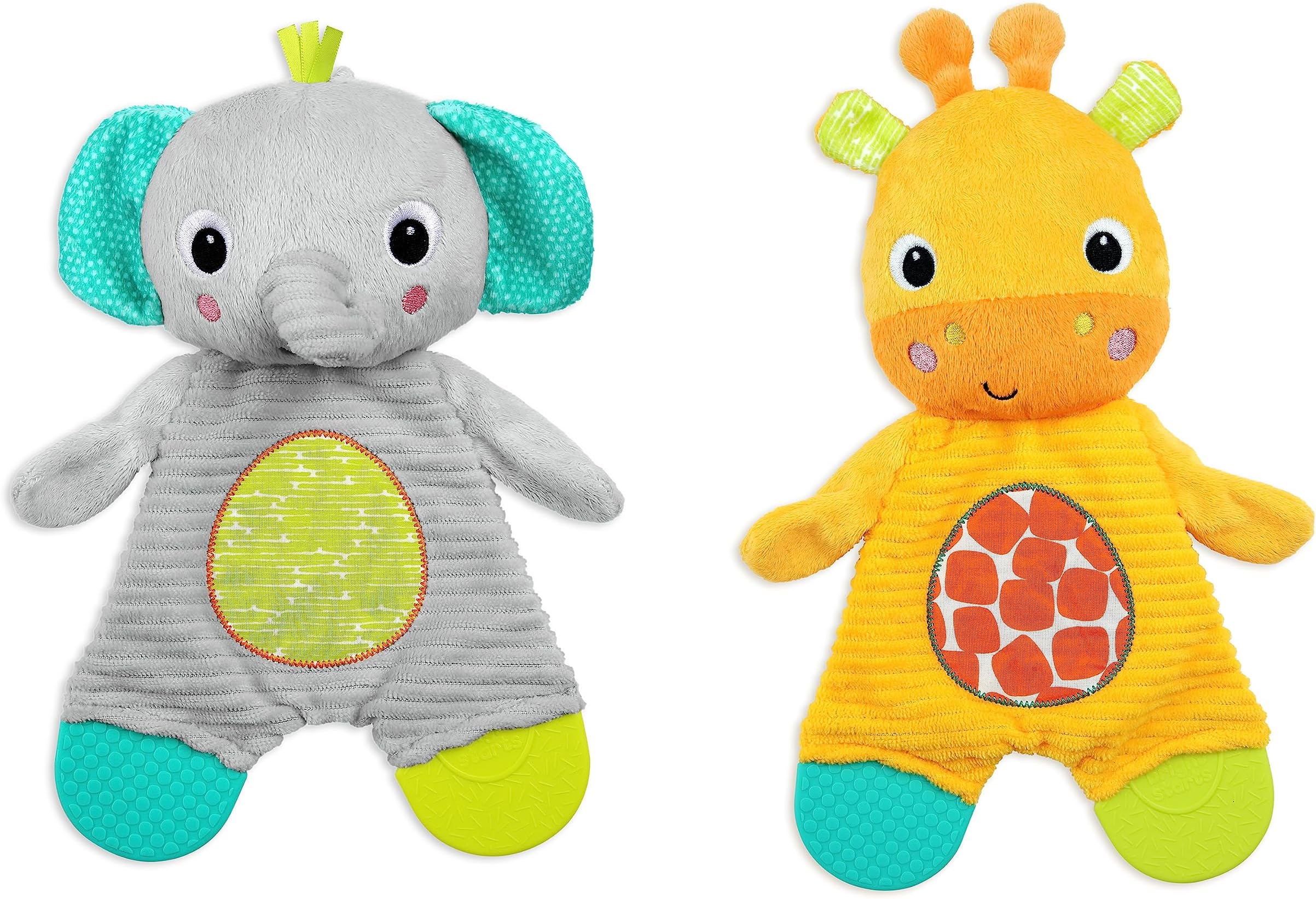Bright Starts Snuggle & Teethe Plush Teether Toy - Elephant or Giraffe Assorted (1pc, Style May Vary), Ages Newborn+