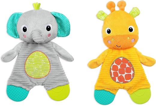 Bright Starts Snuggle & Teethe Plush Teether Toy - Elephant or Giraffe Assorted 1pc, Style May Vary, Ages Newborn+