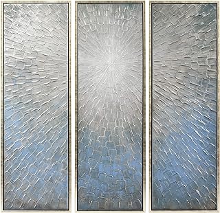 Empire Art Direct Abstract Wall Art Textured Hand Painted Canvas by Martin Edwards, Triptych, 60" x 20" each, Silver Ice