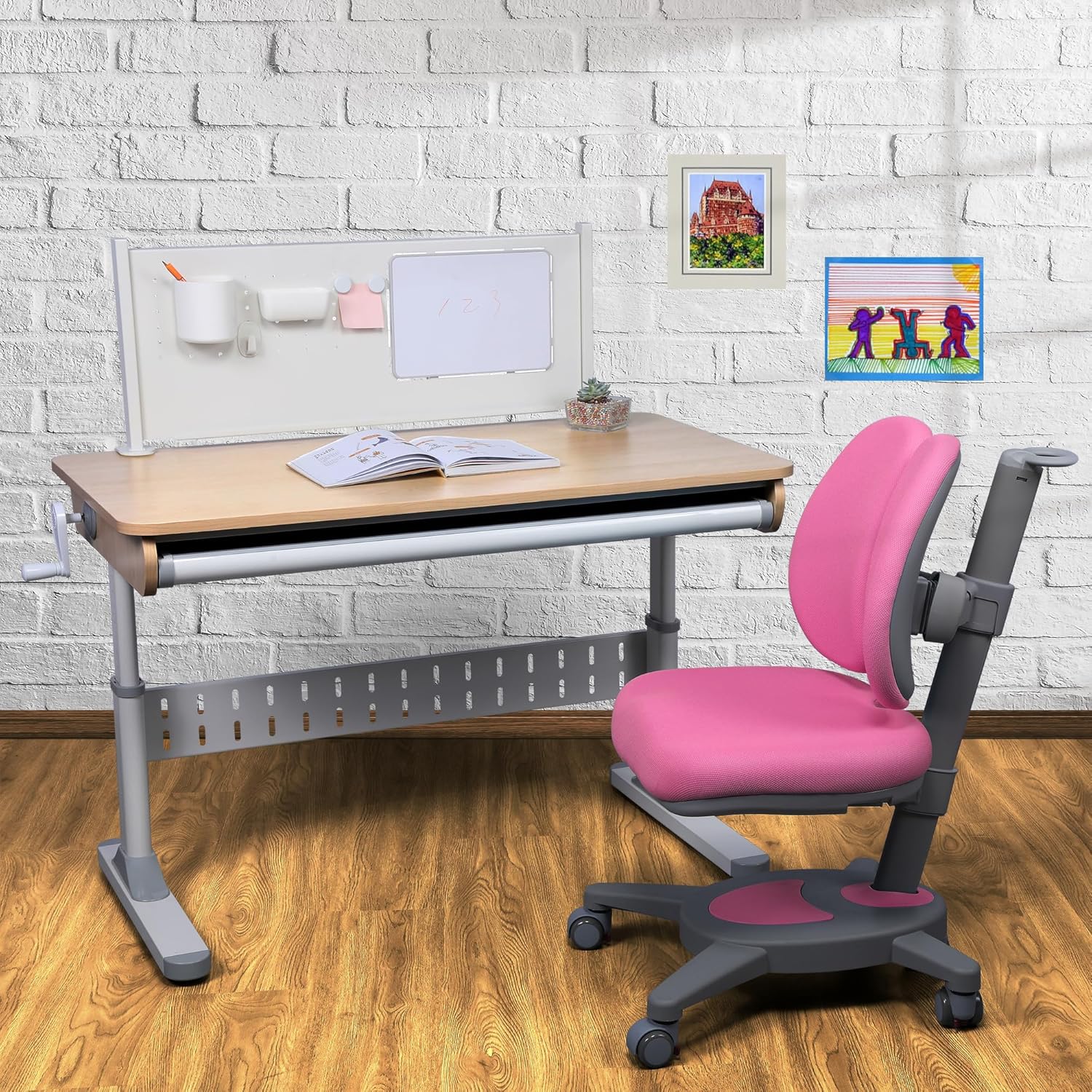 ApexDesk Height Adjustable Study Desk 43" and Chair NK Series (Pink Set)