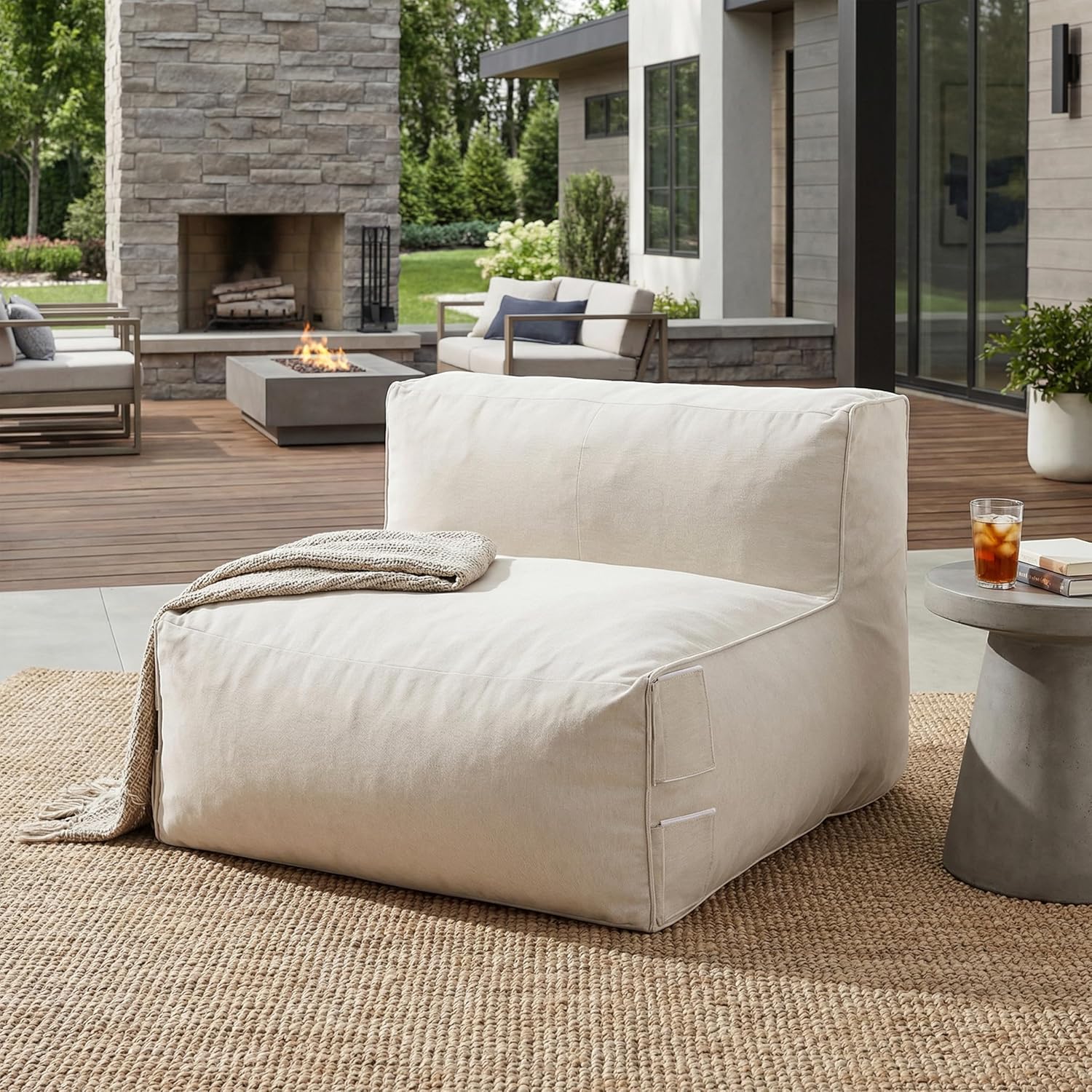 Christopher Knight Home Yanita Comfy Outdoor Bean Bag Chair, All Weather Bean Bag Chairs for Adults and Kids, Indoor/Outdoor Single Sofa, Patio Lounge Chair, Modern Outdoor Lounge Seating, Beige