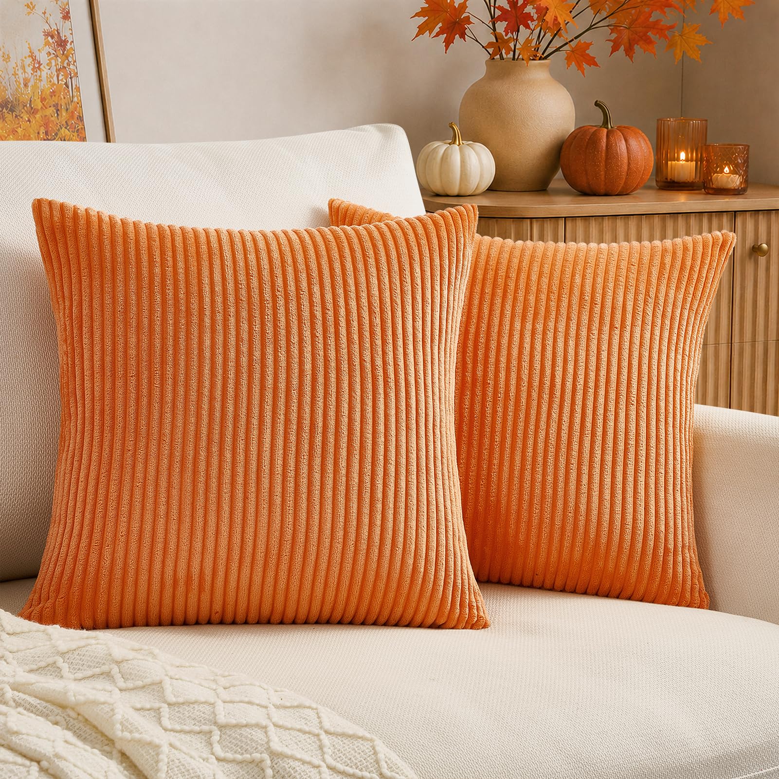 Topfinel Kissenbezug 40x40 Herbst Gelb-Orange 2er-Set Cord-Kissenbezüge Kissenhülle Sofakissen Dekokissen Deko für Sofa, Bett, Wohnzimmer, Kinder, flauschig