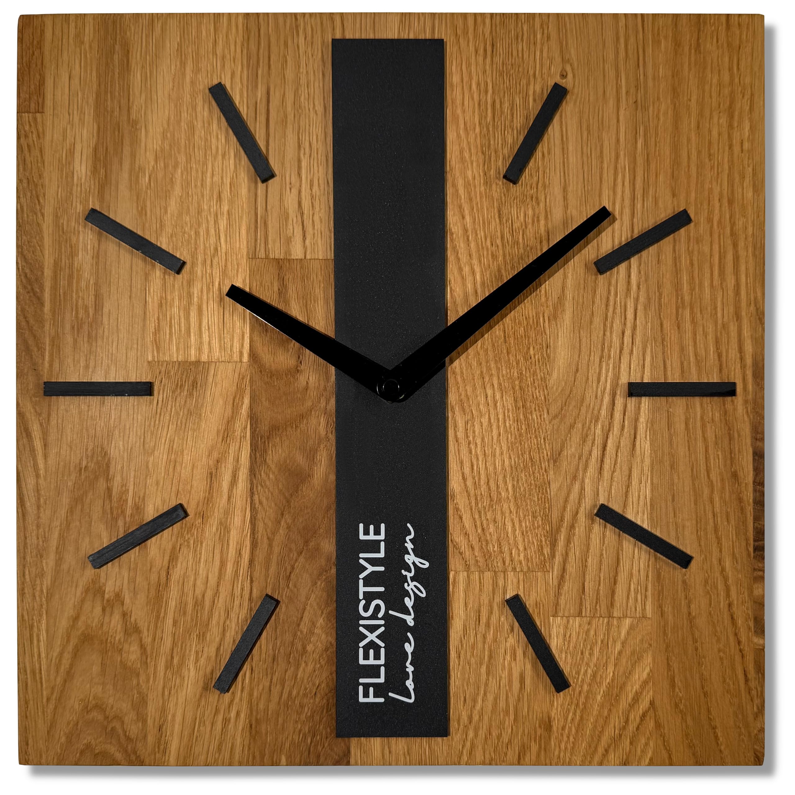 FLEXISTYLE Modern wanduhr ohne tickgeräusche modern wanduhren Holz Badezimmer Wohnzimmer Eiche (Schwarz Eckig, 30cm)