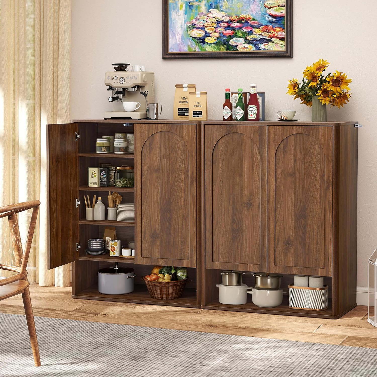 Shoe Cabinet, 5 Tier Wooden Shoe Storage Organizer Cabinet with Adjustable Shelves, Shoes Rack Accent Cabinet for Entryway Hallway Living Room, Walnut