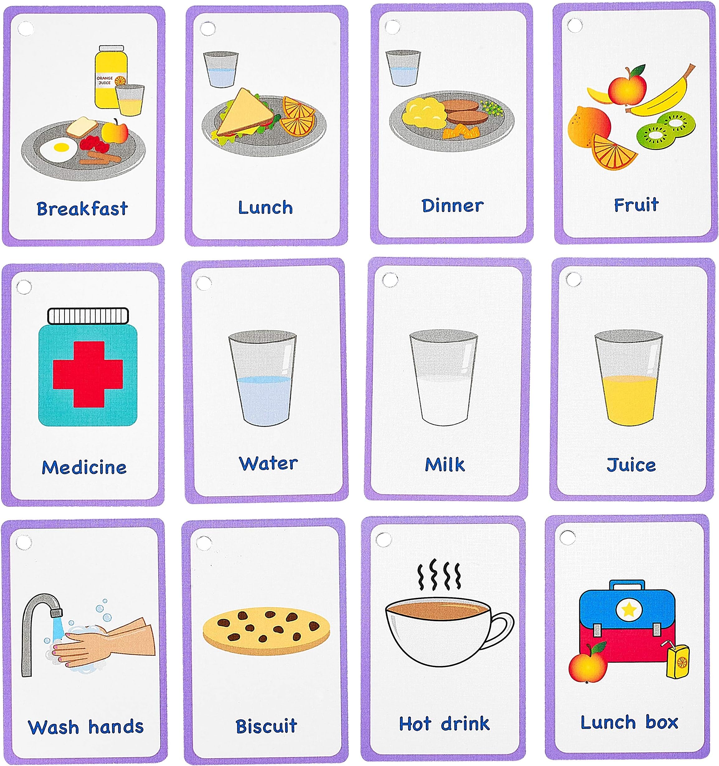 Amonev My Meal and Snacks Cards 12 Flashcards for visual aid Special Ed, Speech Delay Non Verbal Children and adults with Autism or Special Needs