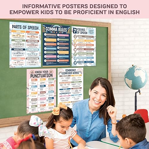 Miniatura 6 de Decorably 5 pósteres bohemios de lenguaje figurativo en inglés arcoíris para aula, 17 x 22 pulgadas, laminados mate, póster educativo para aula,