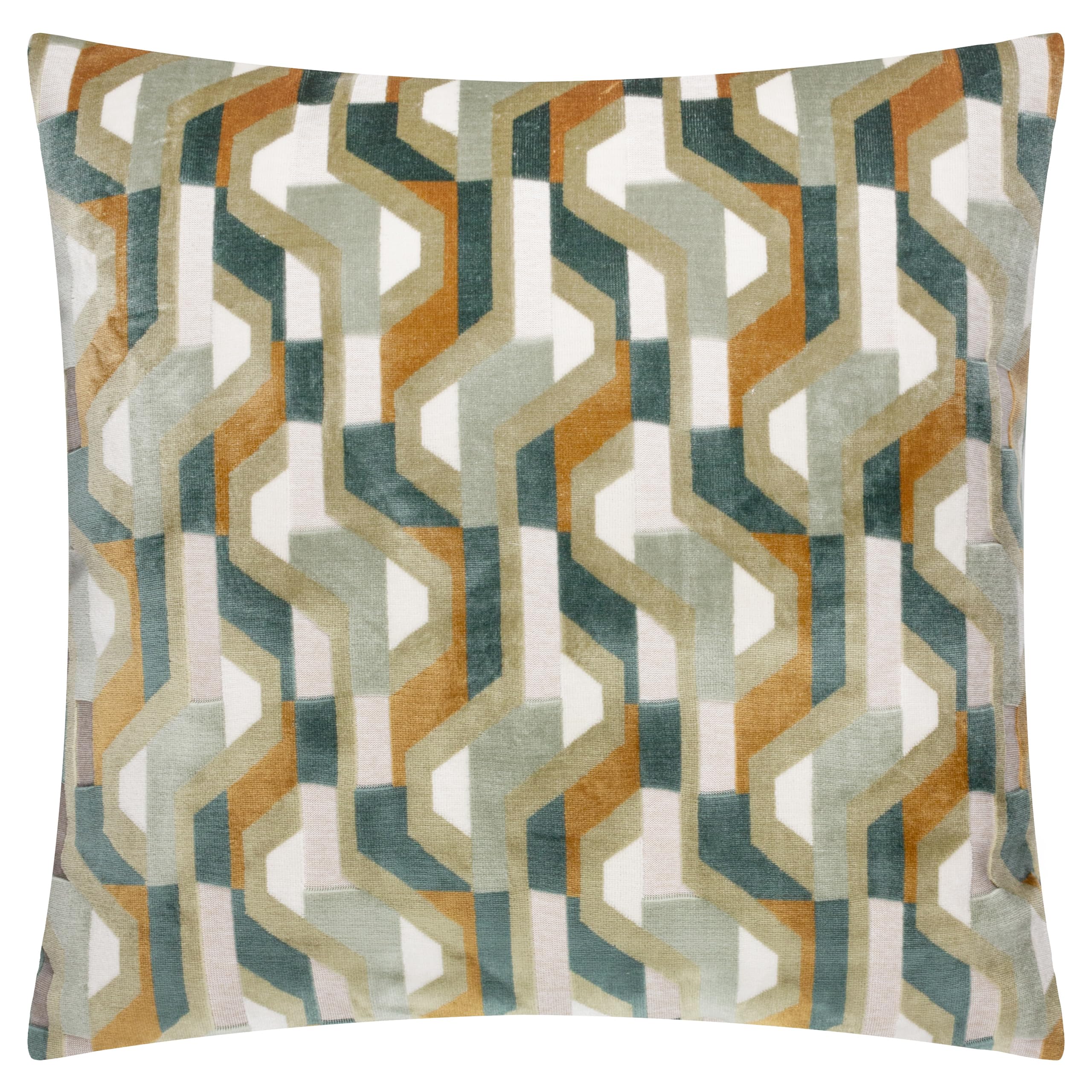 furn. Metro Prism Cushion Cover – Geometric Velvet Jacquard Decorative Case (Green – 45x45cm)