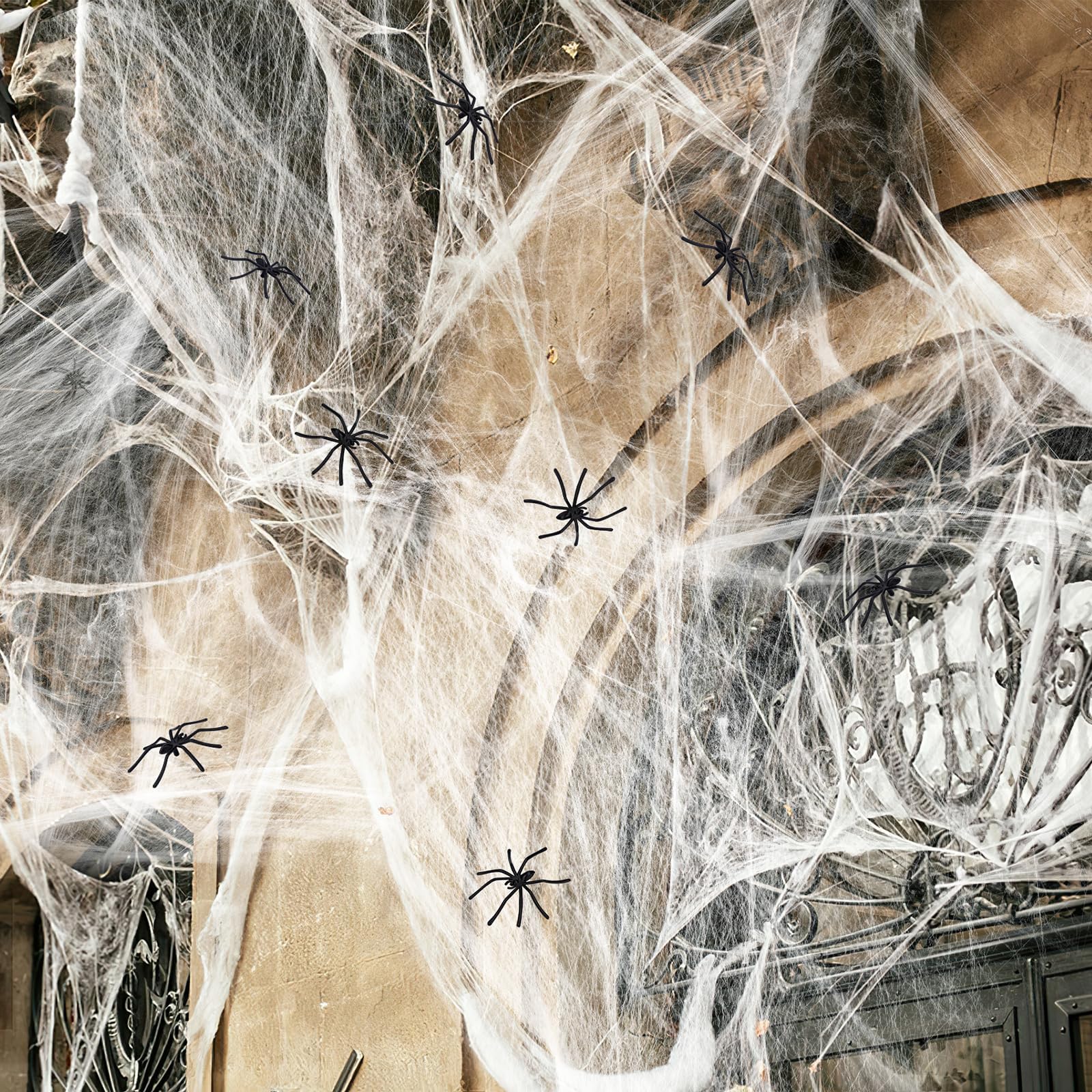 Outdoor Indoor Halloween Decorations - 100g Stretchable Cobwebs & 30pcs Spooky Spiders, Plastic Fake Spiders & Webs - Hocus Pocus Party Set