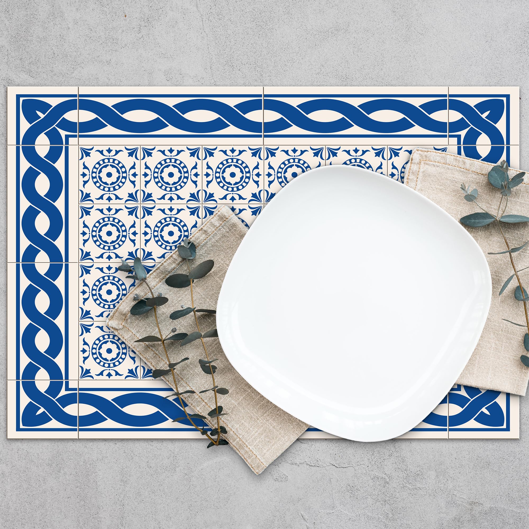 Placemat 4 Pieces in Washable Plastic Made in Italy 48 x 33 cm Tile Carpet Table Mats PVC for Breakfast and Snack Stain Resistant Non-Slip and Fireproof