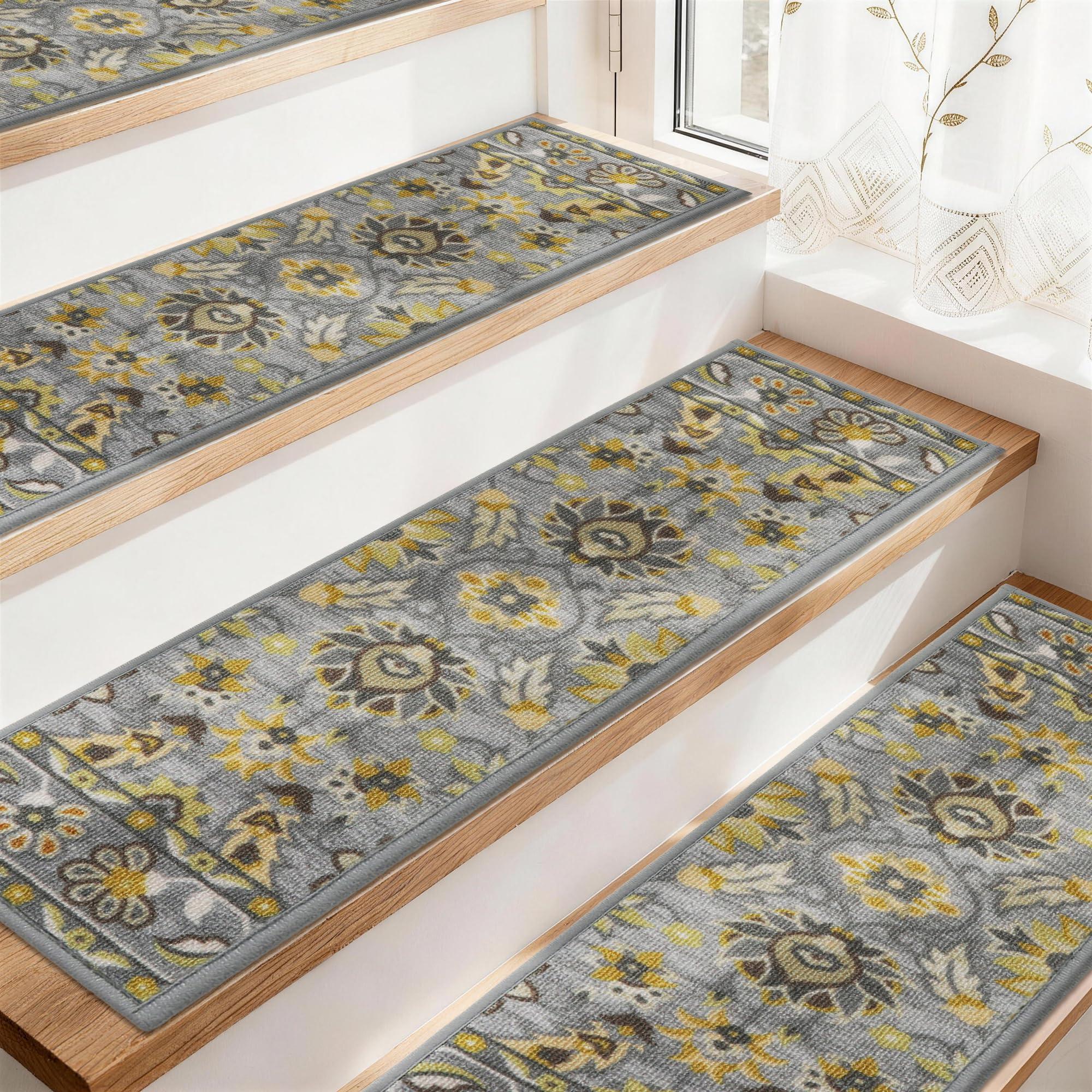 COSY HOMEER-Stair-Treads-for-Wooden-Steps Washable Indoor Carpet Stair Treads Non Slip 8" X 30" Soft Stair Carpet Treads Reusable Peel and Stick Stair