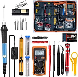 Electric Soldering Iron, Soldering Iron Kit, 110V 60W Adjustable Temperature Soldering Iron, Digital Multimeter, 5pcs Solding Tips, Solder Wire, Stand, Desoldering Pump