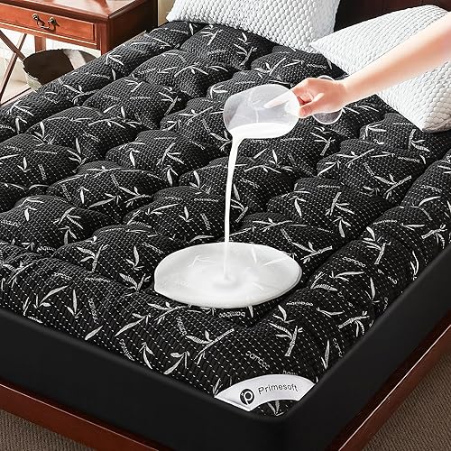 Queen Size Mattress Topper, Thick Pillow Top Mattress Pad，Up to 24 Inch Deep Pocket,Soft Breathable Mattress Pad for Back Pain, Waterproof Protector Cover(Black)