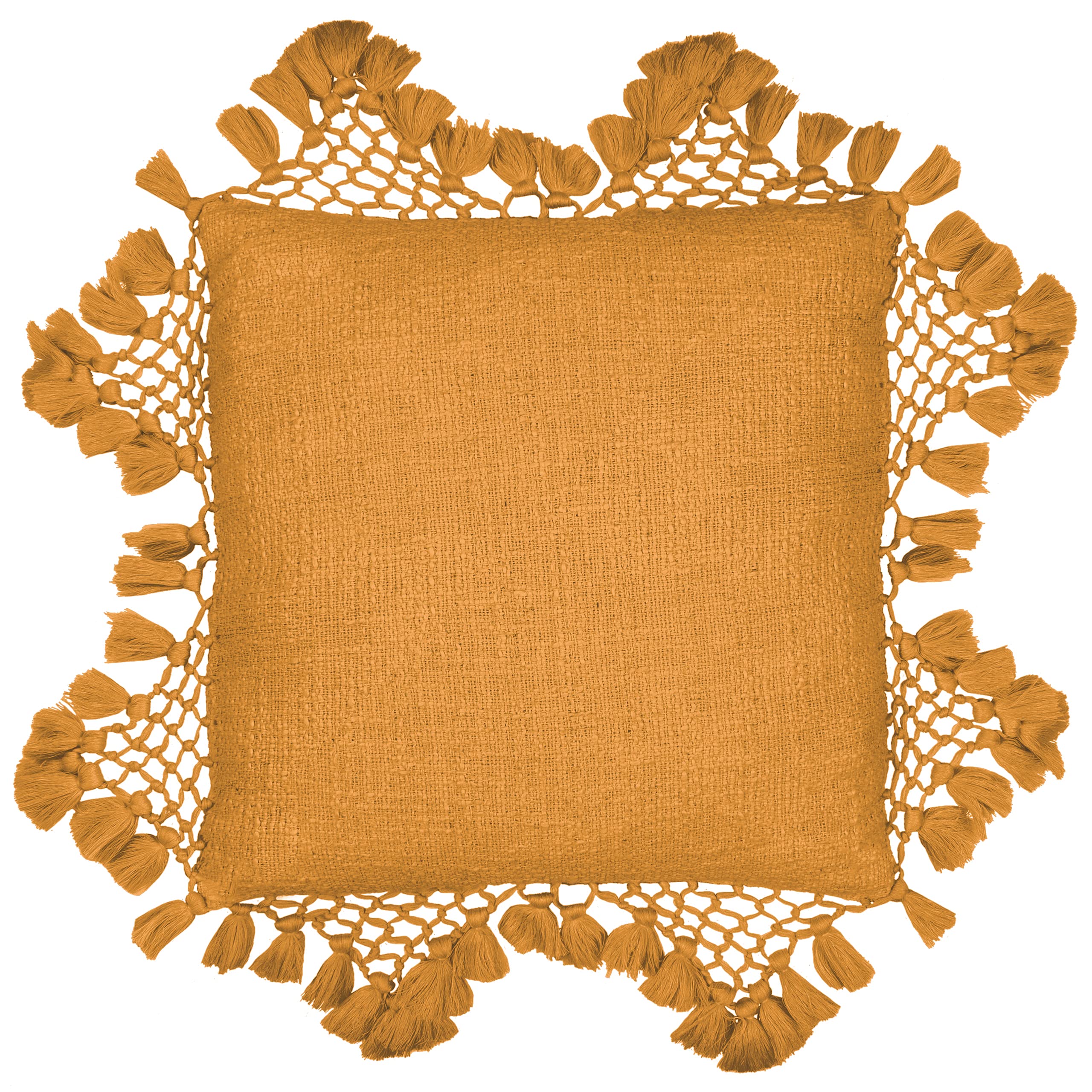 furn. Yard Anko Cushion Cover – Textured Cotton with Macramé Tassel Trim (Ginger – 45 x 45cm)