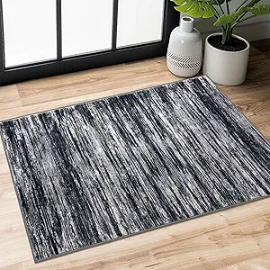 2x3 Black Navy Blue White Modern Abstract Rug for Entryway, Super Soft Small Area Rug, Washable Non-Slip Kitchen Rugs, Low-Pile Mat Carpet for Bedside, Indoor Door Mat