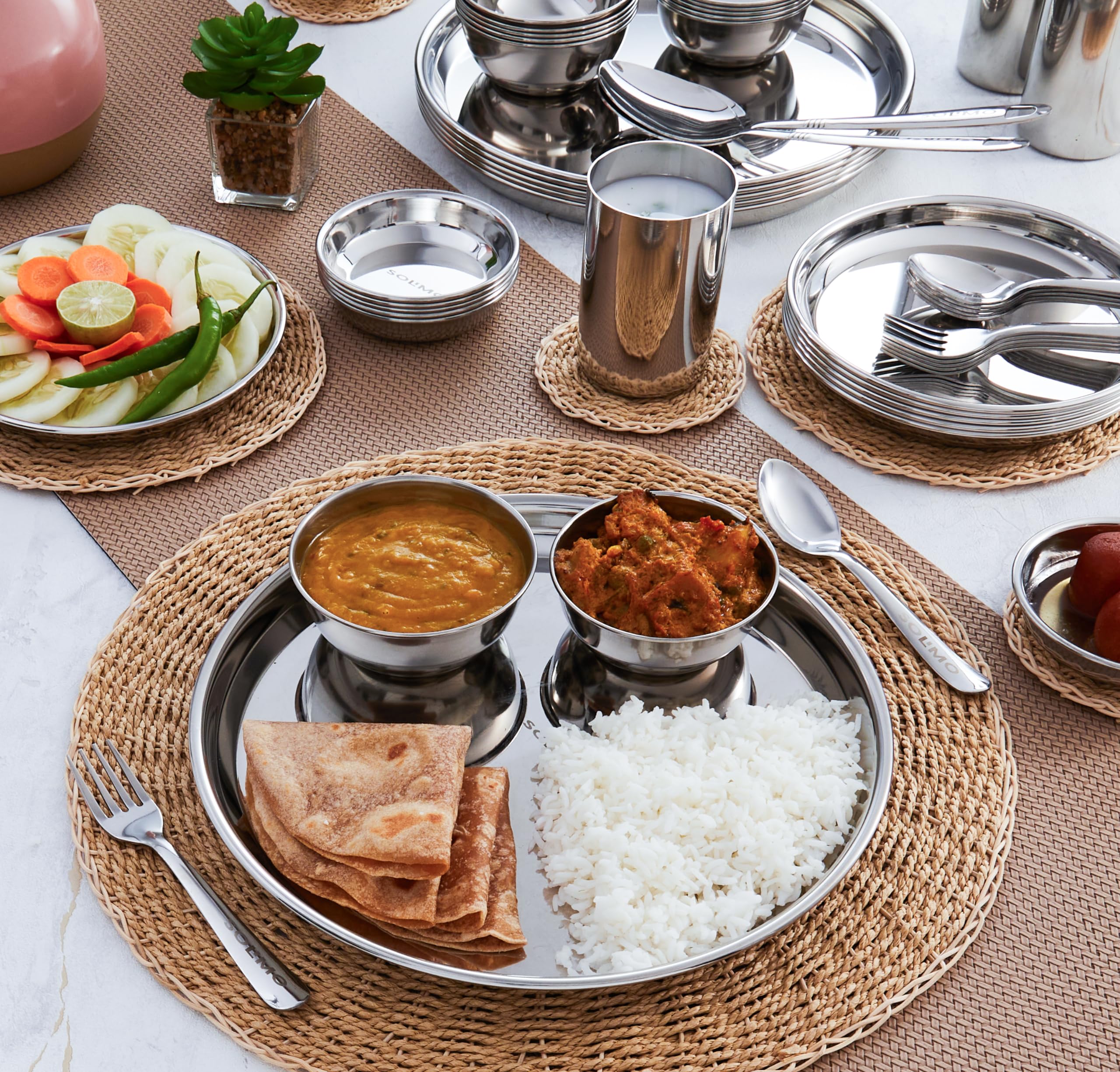 Solimo Dinner Set | Stainless Steel | Mirror Finish | Set of 18 - Solid 2