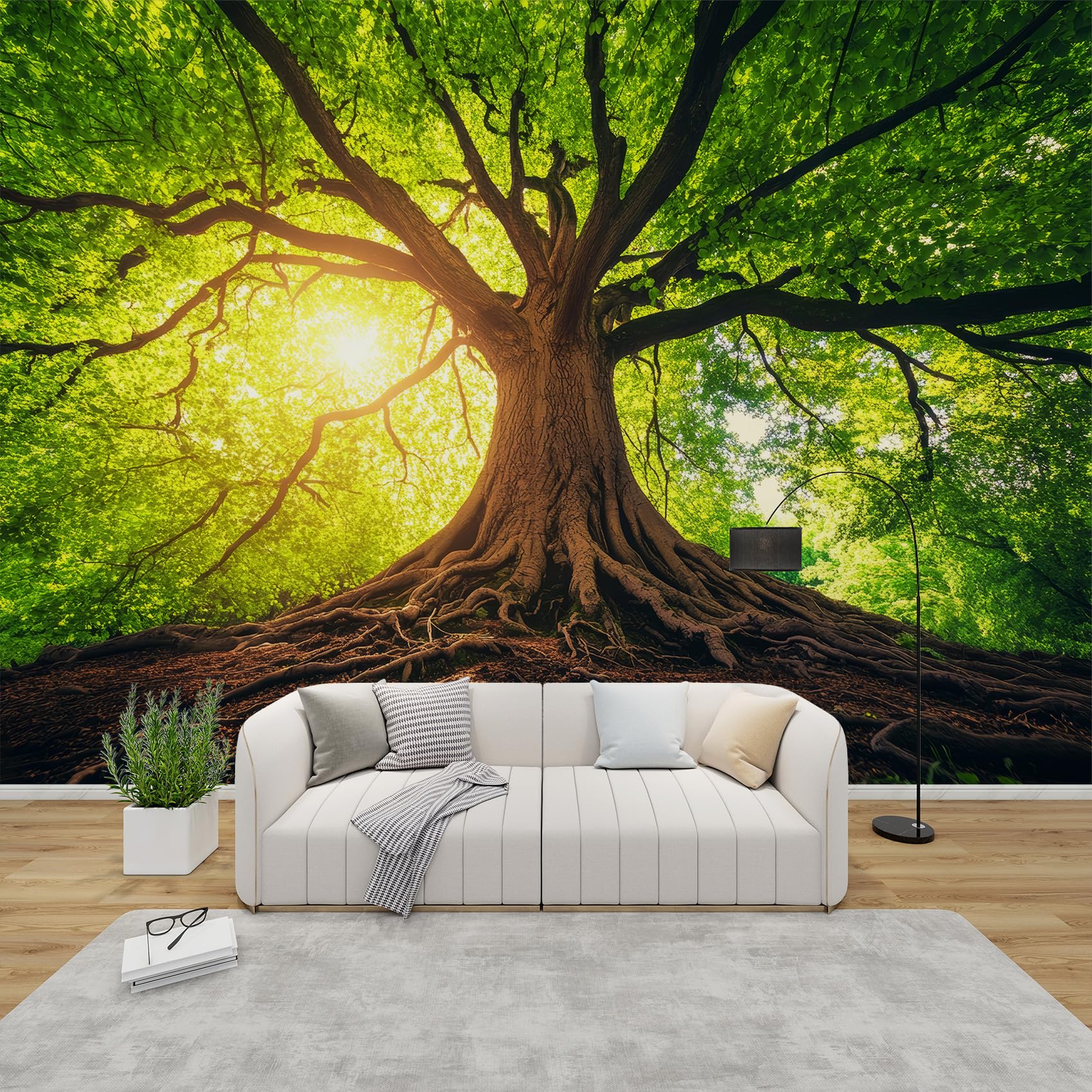 QEODAH Tree Mural Wallpaper for Living Room, Forest Nature Wall Art for Bedroom, Tree Landscape Wall Murals for Bedrooms, Renter Friendly Removable Waterproof Non-Woven Photo Wallpaper 3D, 300x210 cm