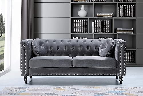 Container Furniture Direct Kittleson Sofá Chesterfield tapizado de terciopelo 75 para sala de estar, apartamento u oficina, sofá moderno de mediados