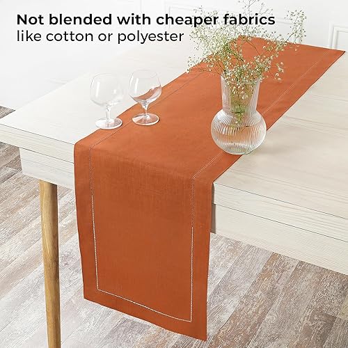 Miniatura 5 de D'Moksha - Camino de mesa de lino otoñal - 14 x 60 pulgadas - Óxido - 100 % lino puro con vainica, lavable a máquina - Para otoño, Halloween,