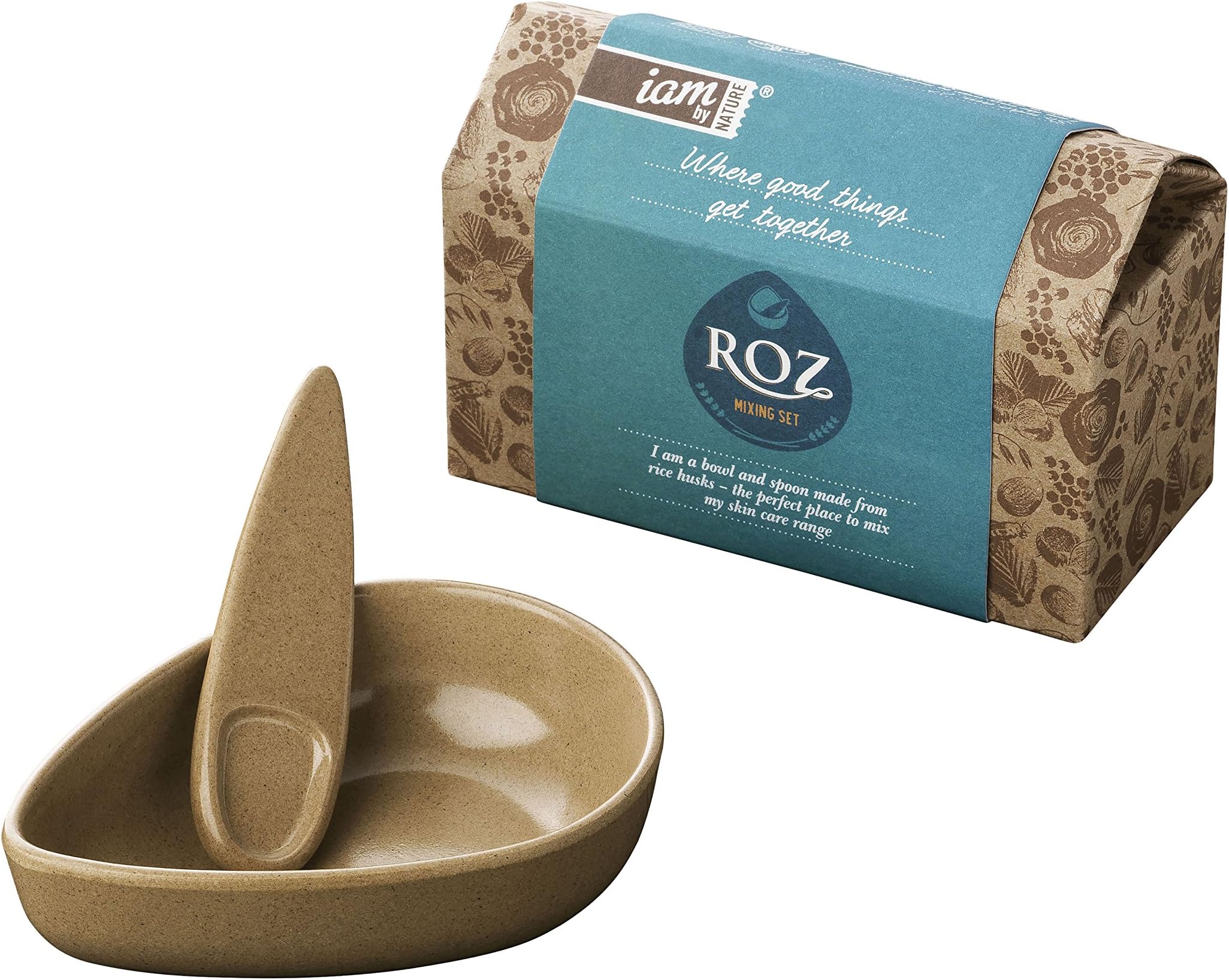 Iam By Nature Roz Skincare Mixing Bowl and Spoon Set DIY Clay Face mask Mixing Tool Kit BPA Free Eco Friendly Biodegradable Made from Natural Rice Husks