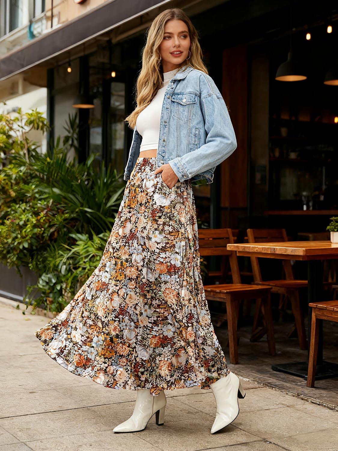 Women's Maxi Skirt with Pockets High Waisted Casual A-Line Pleated Long Skirts - Image 3