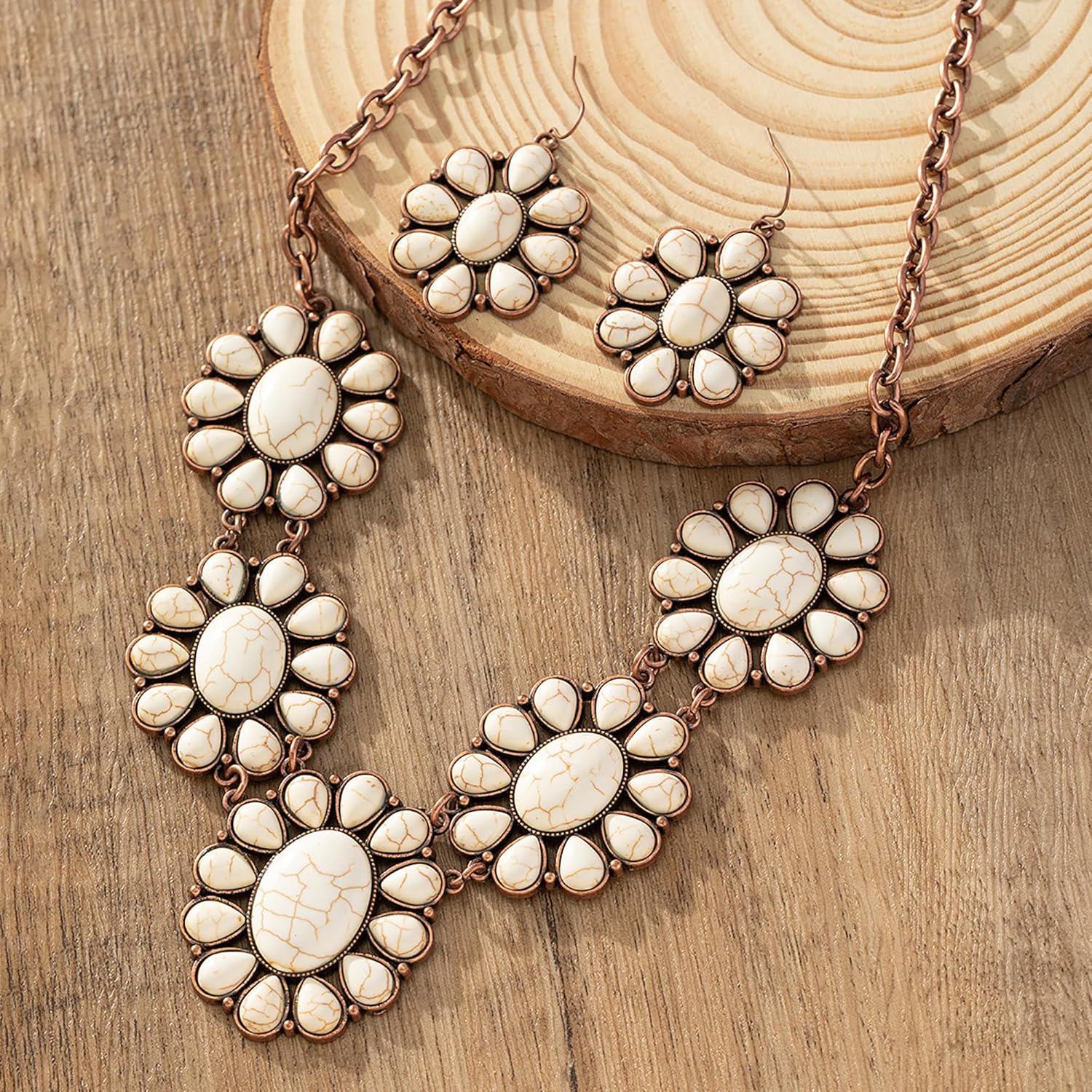 4 PCS Western Turquoise Jewelry for Women Boho Vintage Navajo Pearl Necklace Earring Bracelet Ring Set Country Cowgirl Accessories for Gift - Image 6