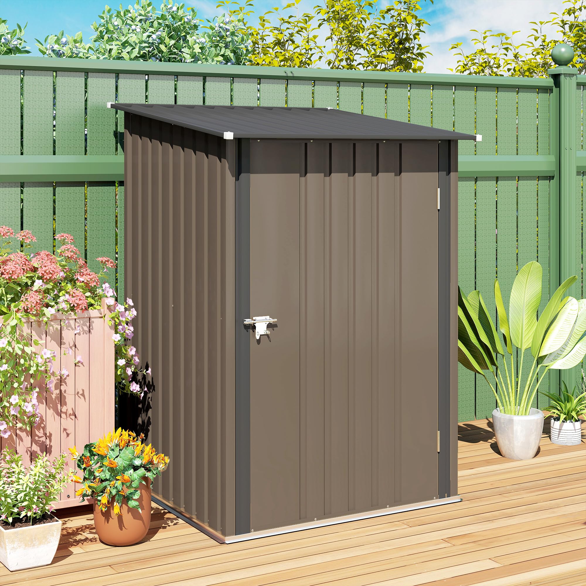 Outsunny Cobertizo de Jardín Exterior 0,92 m² 100x103x160 cm Caseta de Jardín Exterior Metálica con 1 Puerta y Cerradura para Almacenamiento de Herramientas para Patio Terraza Marrón — view 8