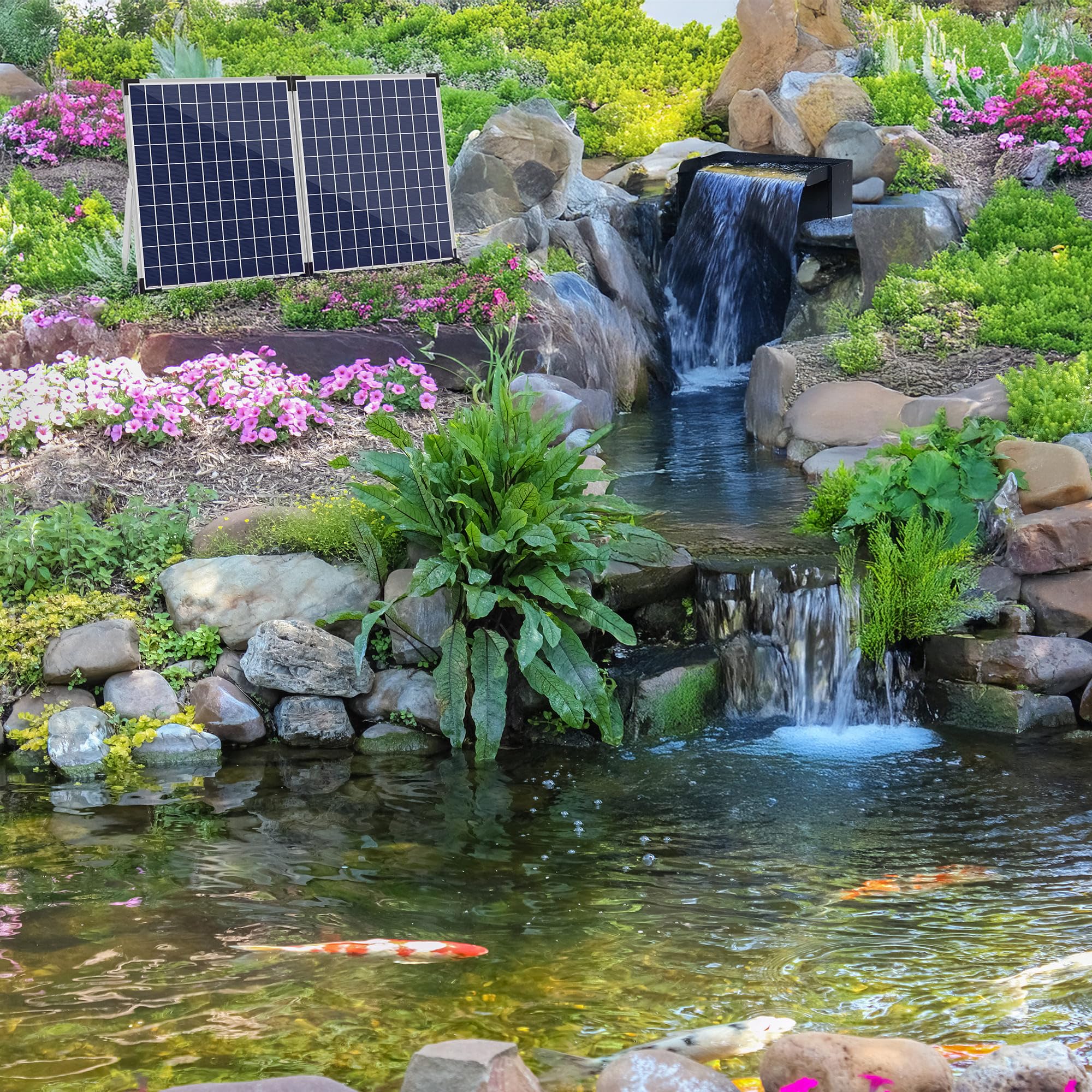 Biling Juego completo de cascada solar, 20 cm, acero inoxidable, con bomba de 2100 l/h, bomba de 2100 l/h, cascada, arroyo, para jardín, terraza, pared de agua