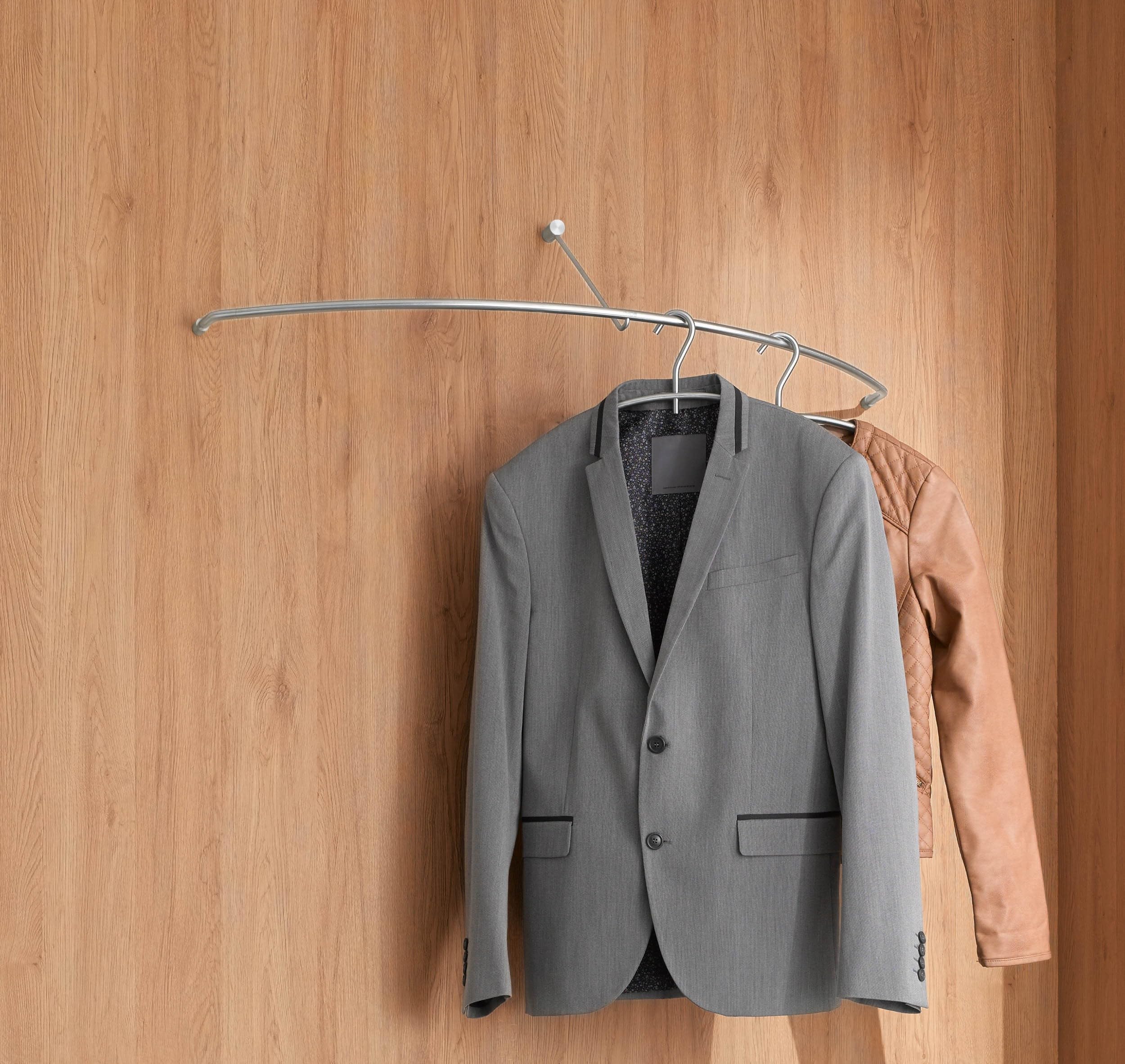 Wandgarderobe rund, Edelstahl matt geschliffen, 90 cm x 24 cm x 18 cm, verdeckte Wandbefestigung, gebogene Kleiderstange, halbrund, Premium Garderobenstange, hochwertig, stabil, schlicht
