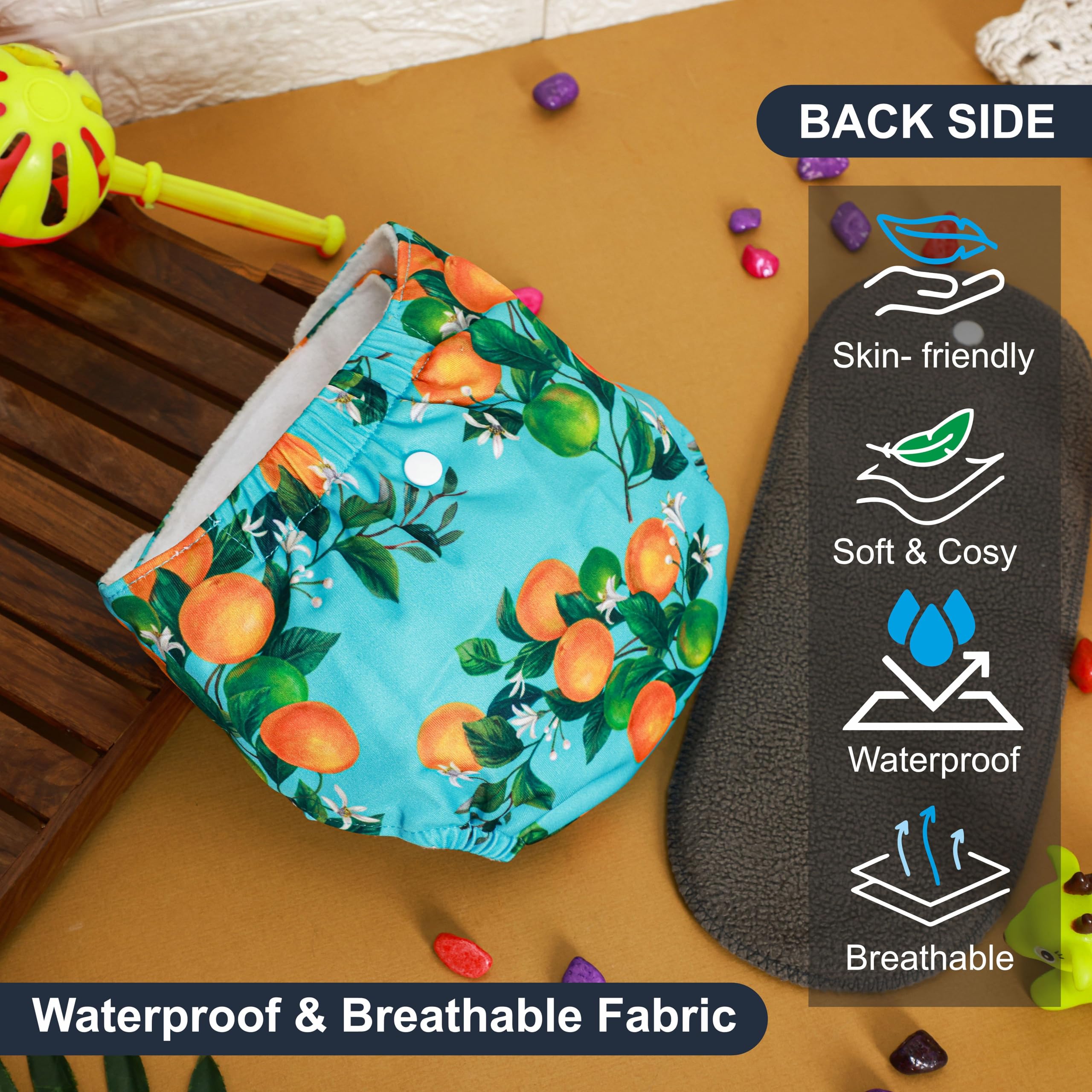 Novo Baby Leakage-Proof Reusable Cloth Diaper with 5-Layer Absorbent Pad | Washable, Freesize Nappies for 0-3 Years | Soft, Eco-Friendly Cloth Diapers for Babies | Comfortable & Reusable for All-Day Comfort (Pack of 5) 4