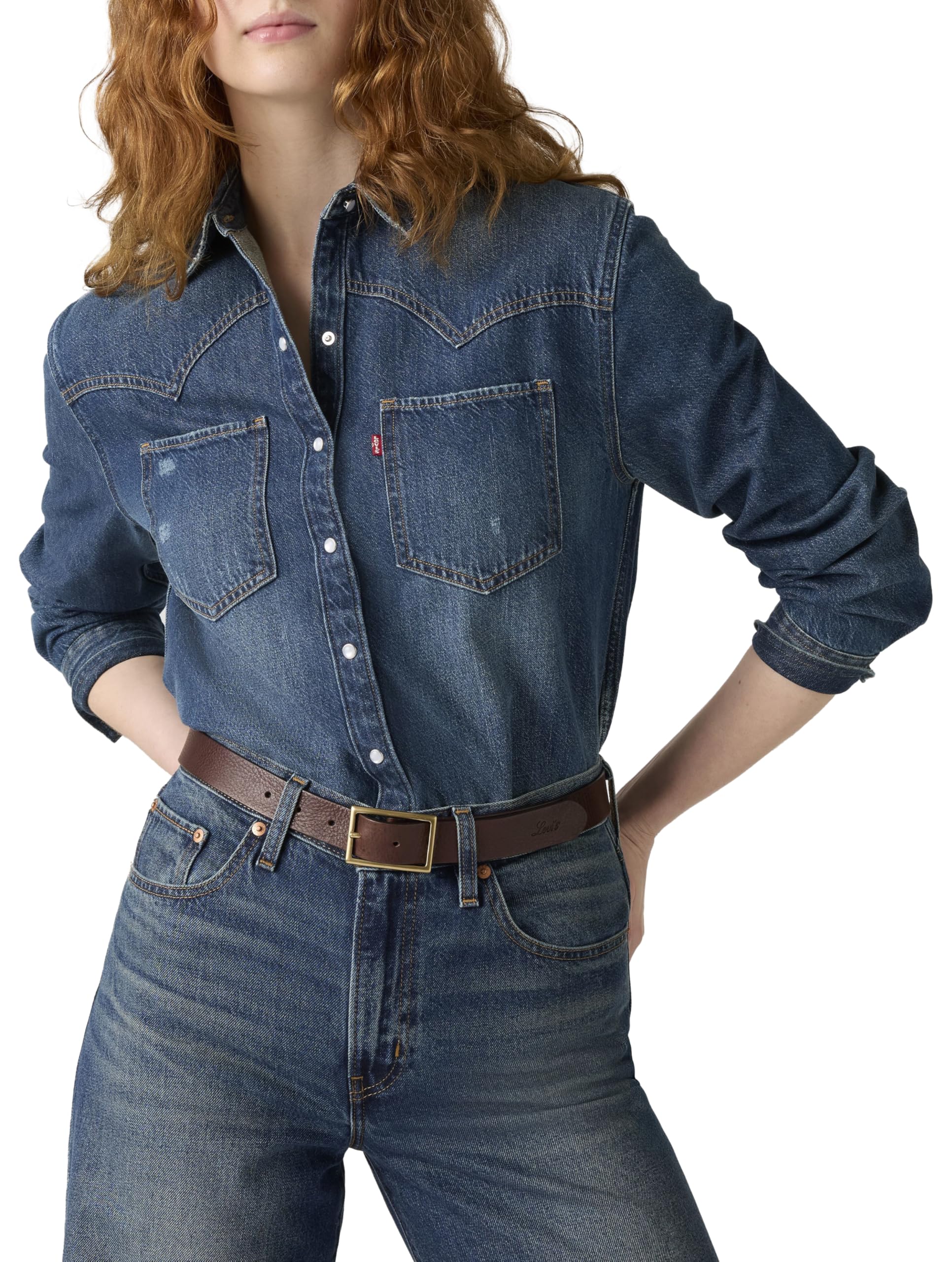 Levi's Women's Rectangle Buckle Belt APPAREL_BELT, Leather Brown, 90