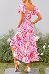 PRETTYGARDEN Women's Casual Summer Midi Dress Puffy Short Sleeve Square Neck Smocked Tiered Ruffle Dresses