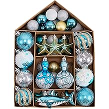 Valery Madelyn Summer Tree Ornaments 45ct Shatterproof Nautical Beach Decor Nautical Ocean-Themed Coastal Christmas in July Tree Decorations, Starfish, Octopus and Shark for Tropical Party