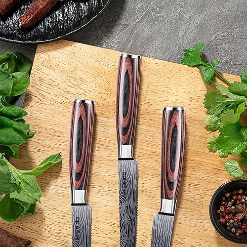 Miniatura 6 de Seido Knives Juego de cuchillos de carne dentados de acero inoxidable de 5 piezas, cuchillas forjadas a mano de primera calidad con asas ergonómicas