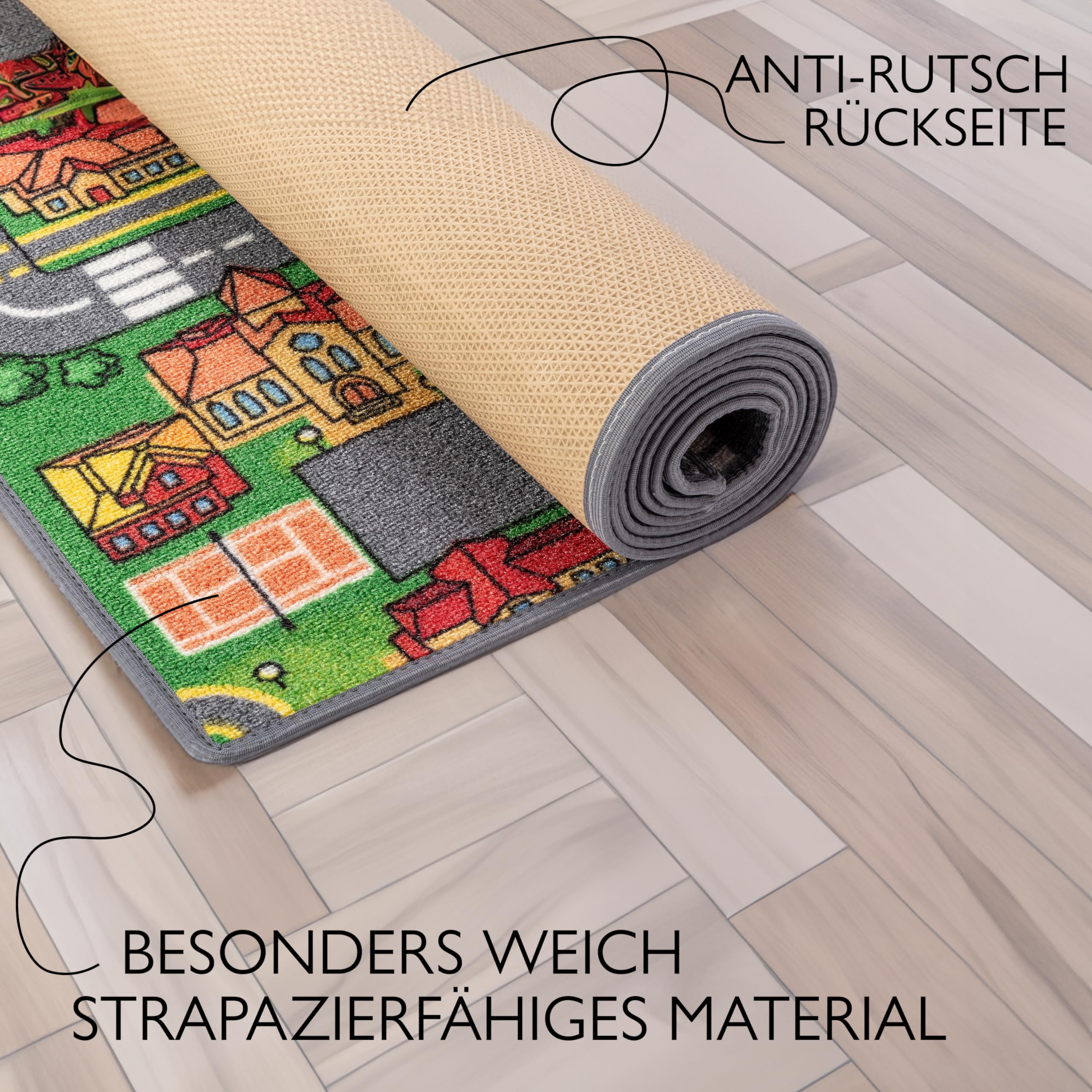 Carpet Studio Teppich Kinderzimmer 95x100cm, Kinderteppich, Spielteppich Straße Jungen & Mädchen, Teppiche für Babyzimmer, Schlafzimmer & Spielzimmer, Antirutsch, 30°C waschbar - Playcity