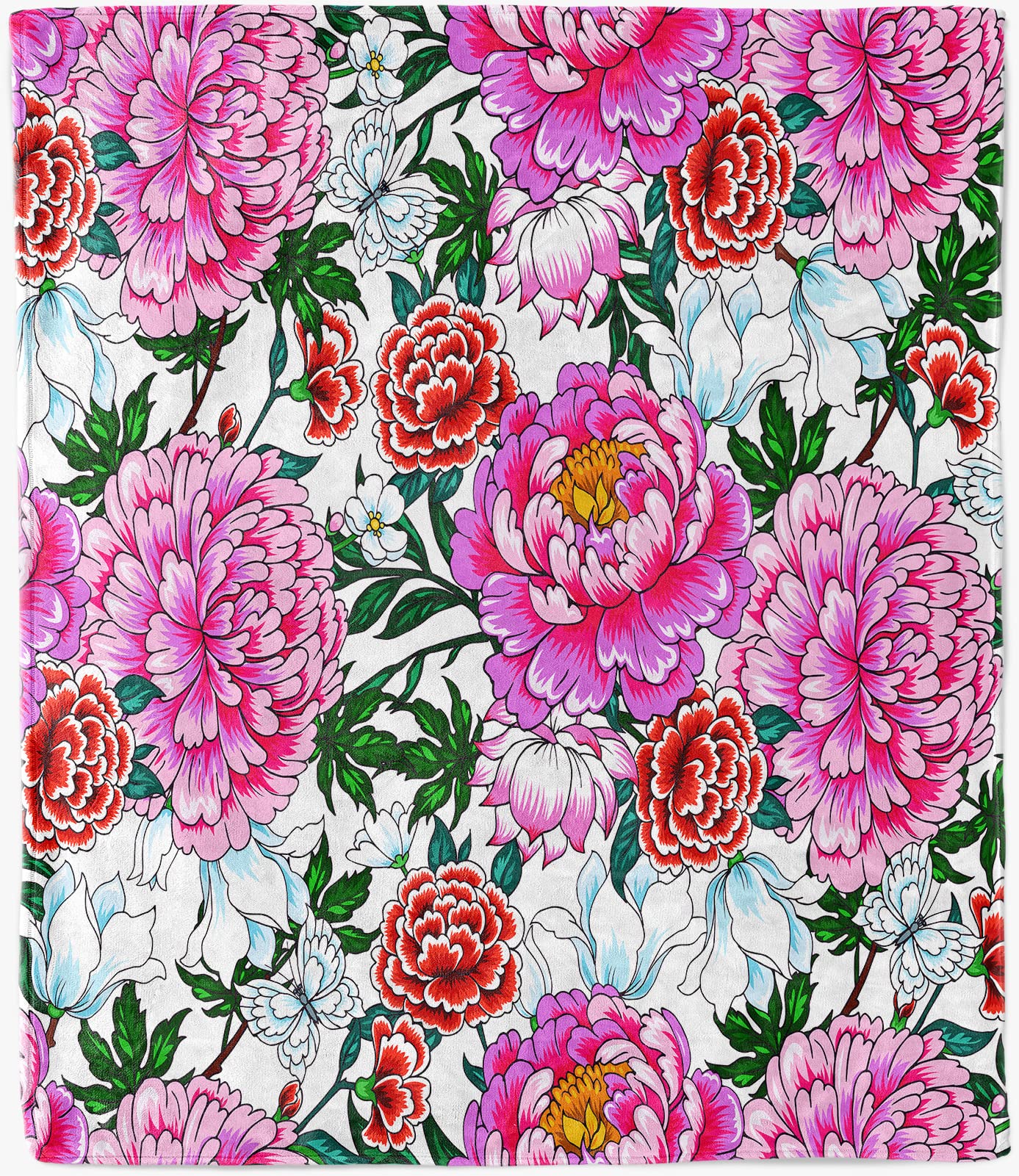 ANHOPE Floral Throw Blanket Soft Lightweight Flannel Fleece Blanket for Couch Sofa Bed Chinese Style Flower Print Pattern All Season Decorative Throw for Kids Adults Single 130 x 150 cm