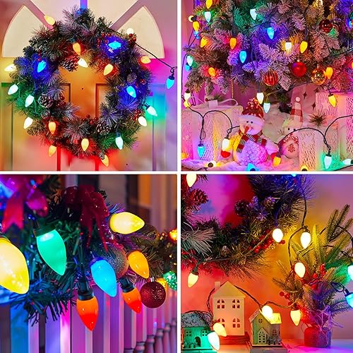 Miniatura 4 de Brightown C9 - Tira de luces LED de Navidad, tira de luces multicolor de 66 pies para exteriores con 100 bombillas opacas lisas, cadena de luces