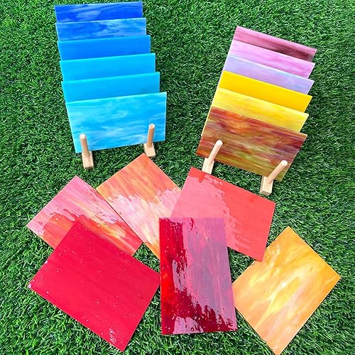 Miniatura 49 de LITMIND Paquete variado de 24 hojas de vidrieras transparentes de catedral, 4 x 6 pulgadas, vibrantes vidrios de arte arcoíris para atrapasoles