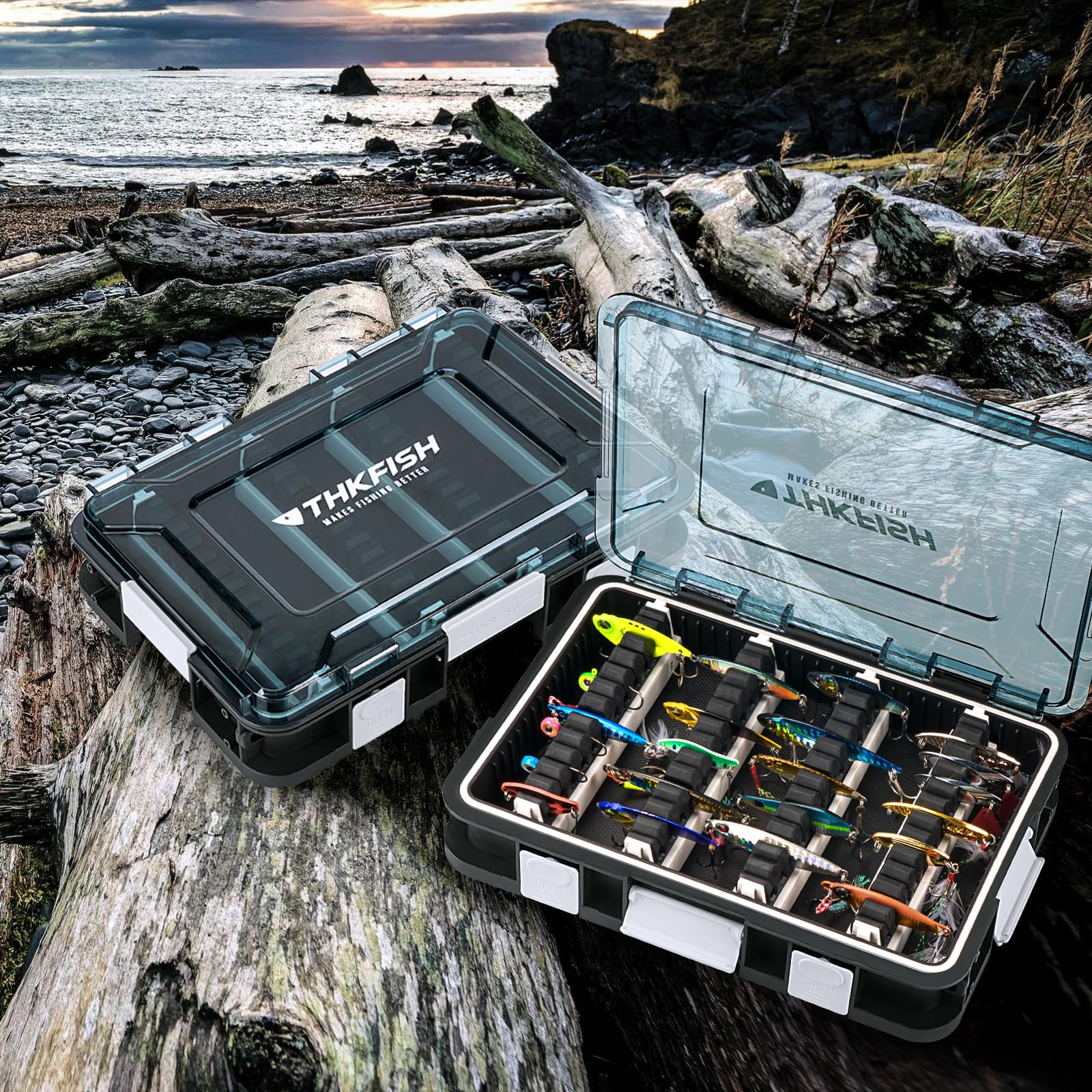 Caja de cebo para pesca, 2 cajas de pesca de 23 x 16 x 5 cm, caja de aparejos de pesca con separadores extraíbles, cajas de pesca para señuelos de pesca Hardbaits Swimbait (plástico verde)