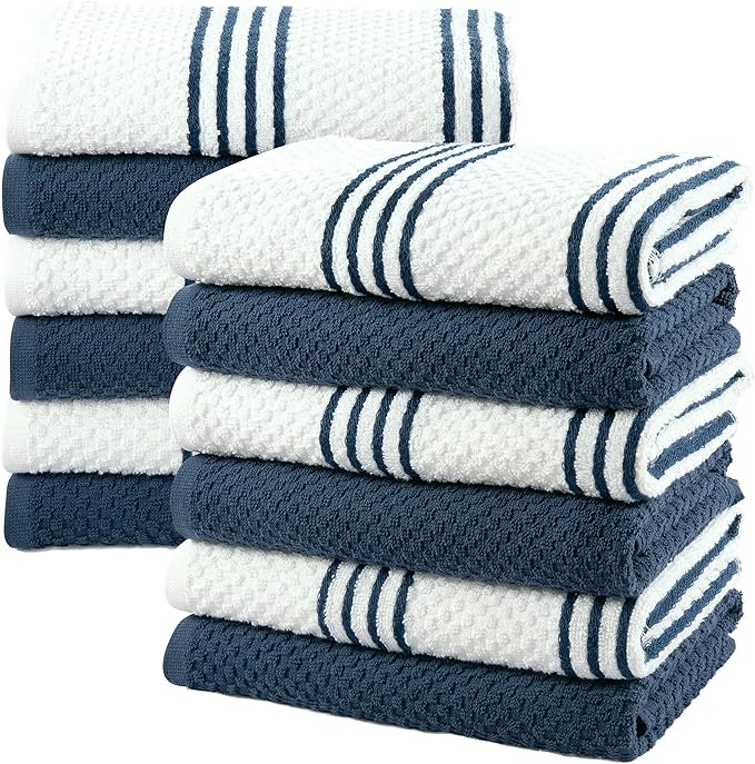 Cotton Kitchen Towels Set of 12, Dish Cloth Set, 100 Combed Cotton