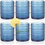 KMIGRUAN Grandes verres à boire Hobnail Ensemble de 6,15oz Verres vintage bleu, Gobelet en verre embossé, Gobelet d'eau, Verres à haute bille pour bière, Juice et boissons mixtes diverses