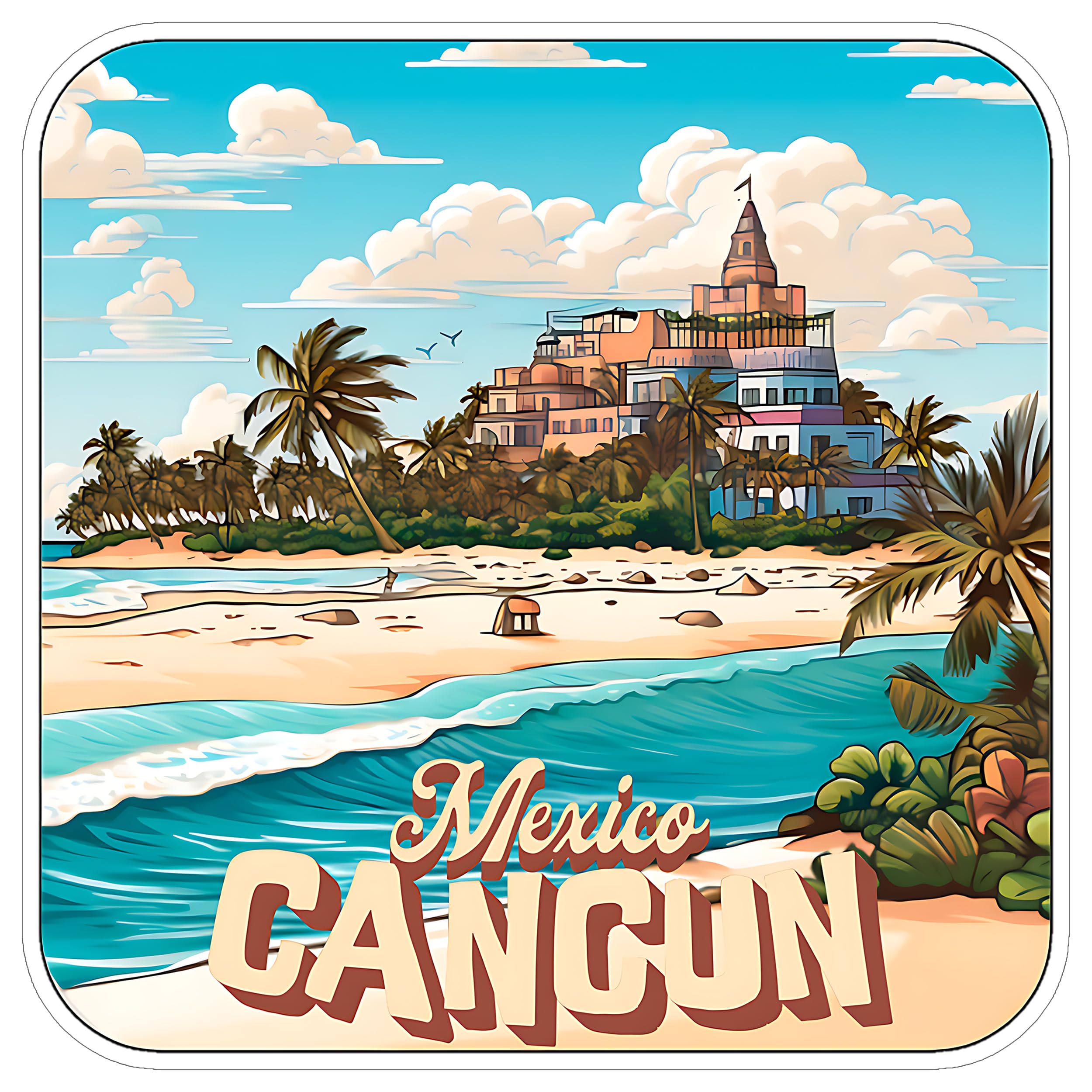 Cancun Mexico Sticker 4 Inch City Travel Souvenir Destination - Waterproof Vinyl Decal for Laptop Water Bottle Car Tumbler - Durable Aesthetic