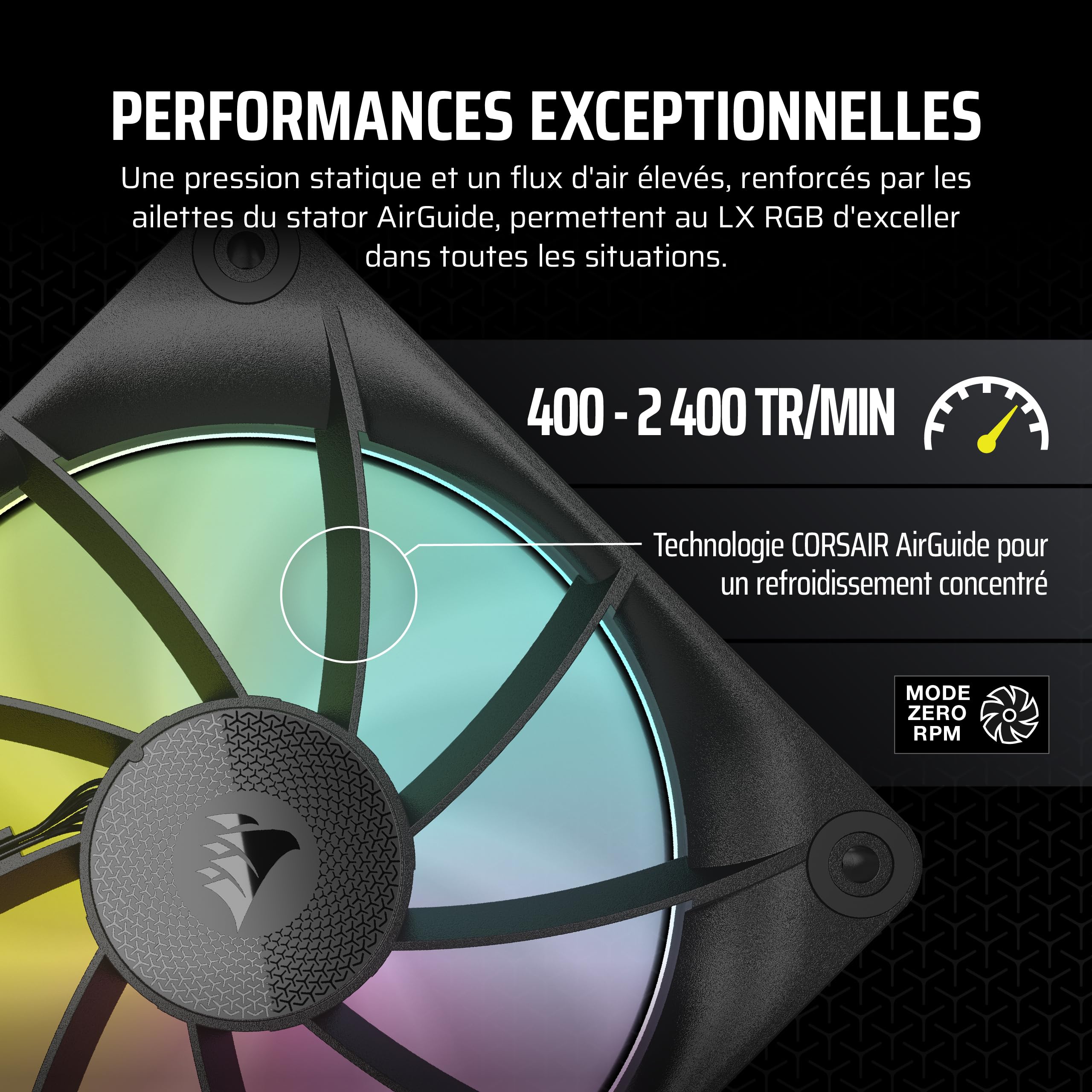 CORSAIR iCUE Link LX120 RGB 120 mm PWM Ventilateurs Paquet Triple – Double Boucles Lumineuses – Inclut iCUE Link System Hub – Technologie CORSAIR AirGuide – Noir