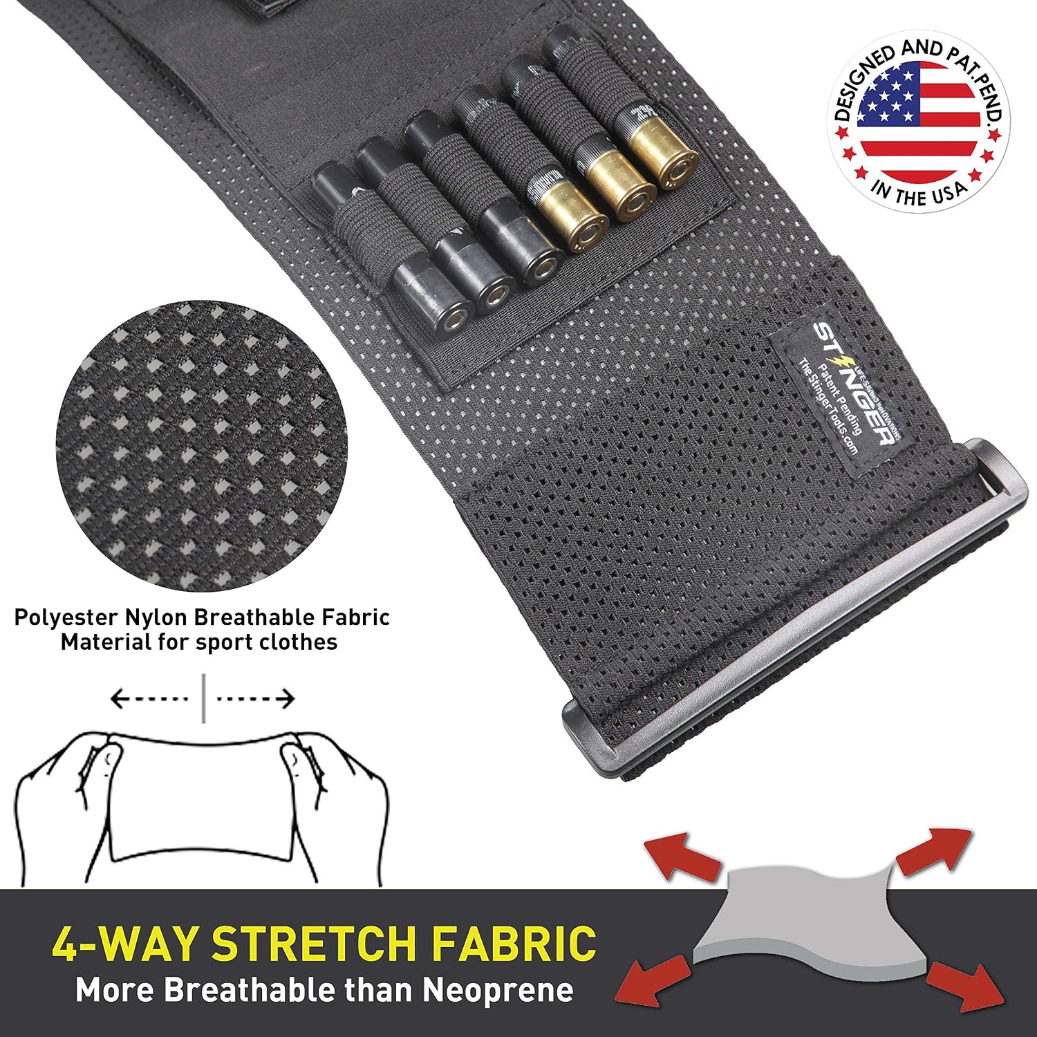 Stinger Premium Ultra Breathable Belly Band Gun Holster for Concealed Carry, Compatible with Smith and Wesson, Shield, Glock, for Men and Women, Ammo Bandolier for Extra Revolver Bullet