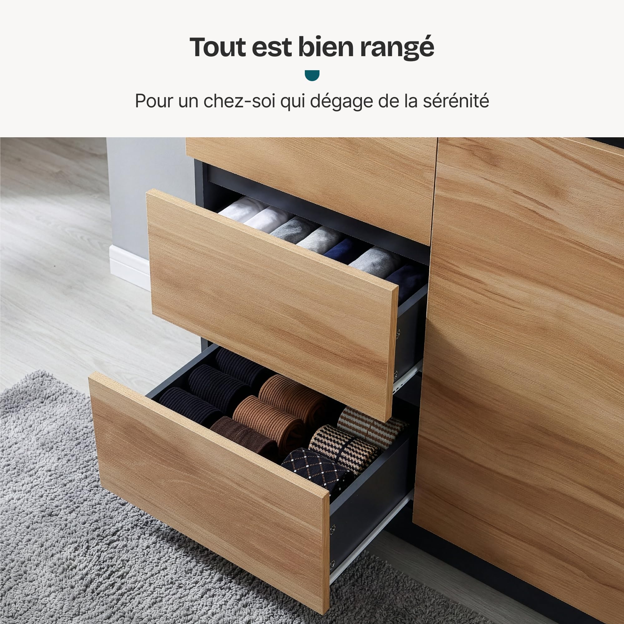 [en.casa] Buffet Moderne Meuble de Rangement Vaisselier avec 1 Porte et 3 Tiroirs Décorative Stable pour Salon Chambre Cuisine Panneau de Particules 80 x 40 x 75 cm Chêne Rustique Noir