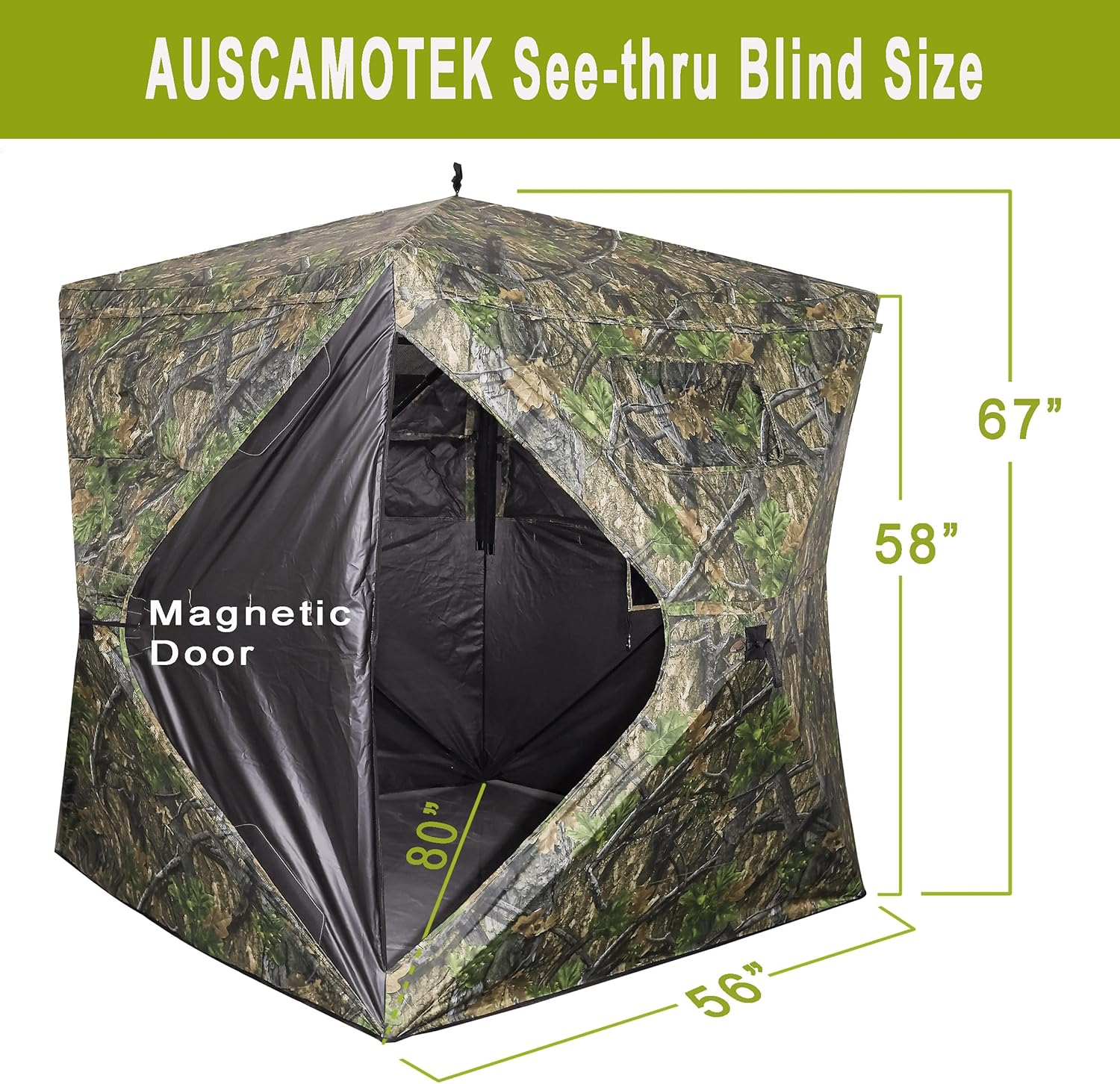 AUSCAMOTEK See Through Ground Blind for Deer Hunting, 2-3 Person Pop-Up Camouflage Blind