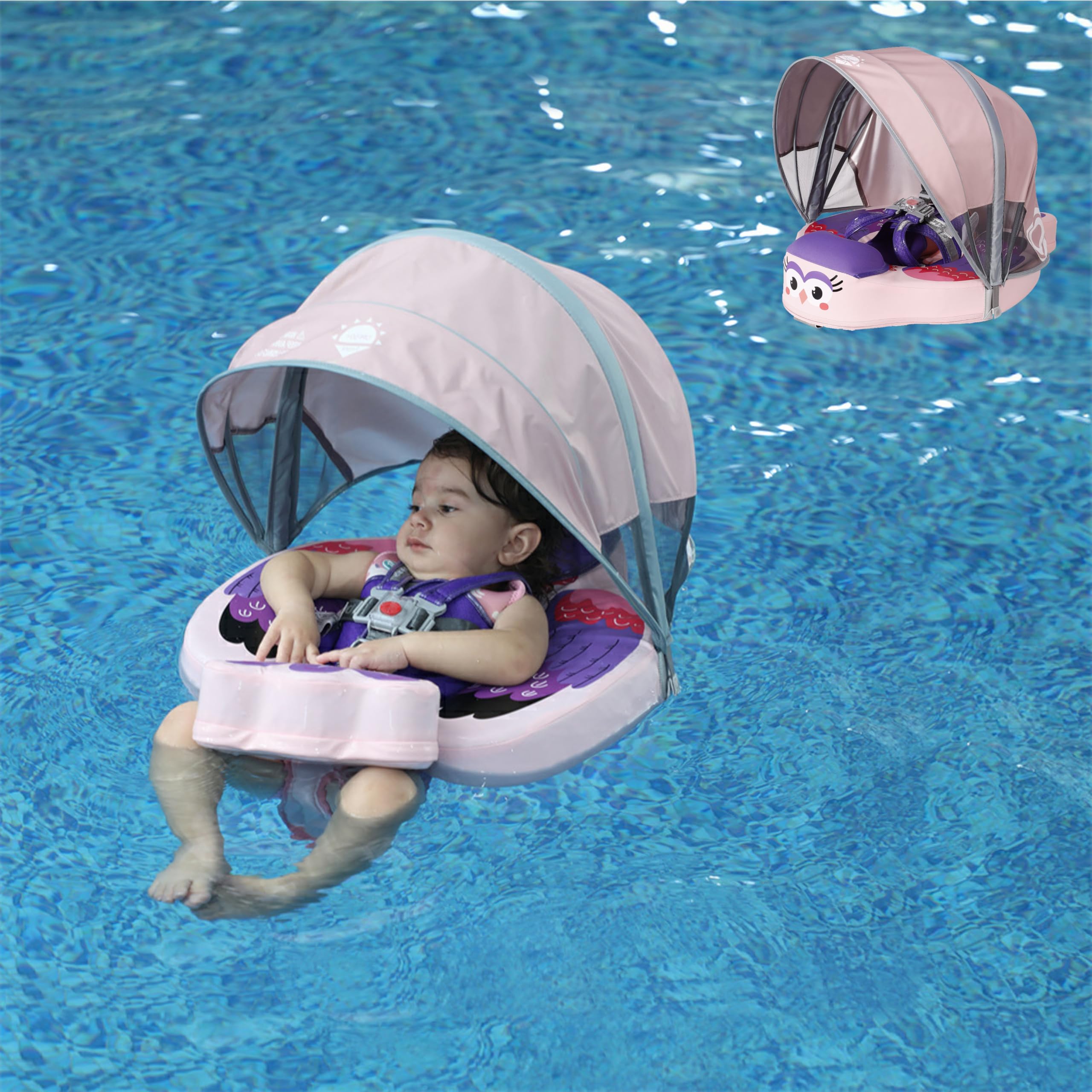 Luckclubtojoy Mambobaby Float with Canopy &Tail, Non-Inflatable Mambobaby Float for Pool Add Tail Avoid Flip Swim Trainer Toddler Float for Toddler Boys Girls(B53042WL0012-BP12)
